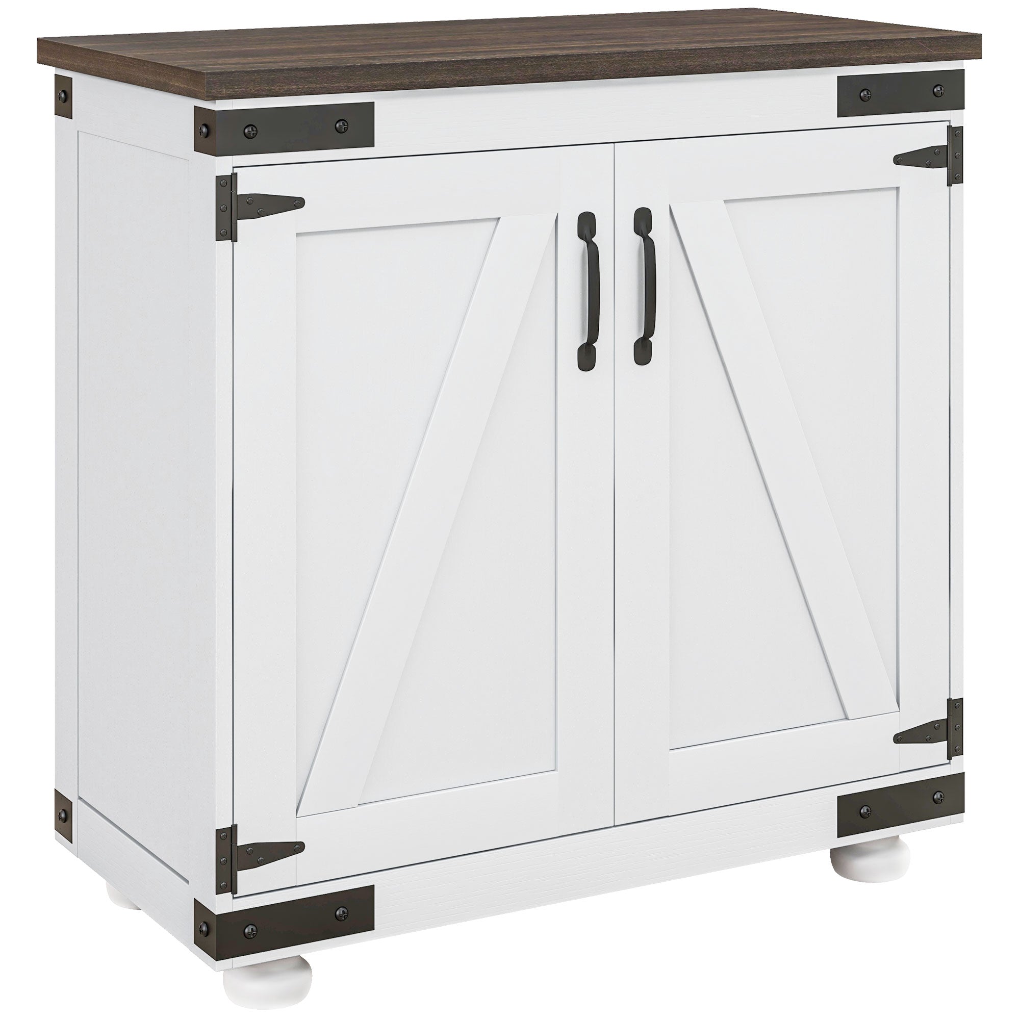 Kitchen Sideboard, Buffet Cabinet with Barn Door and Adjustable Shelf, Distressed White and Brown