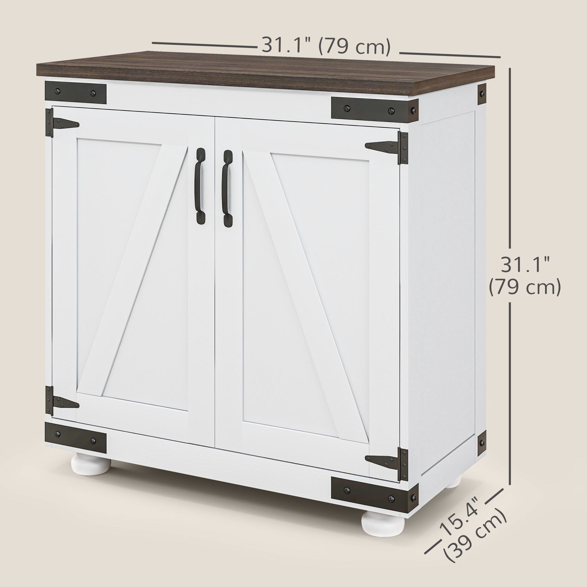 HOMCOM Floor Storage Cabinet, Sideboard Buffet with Barn Door and Adjustable Shelves, Kitchen Pantry Cabinet, Distressed White and Brown