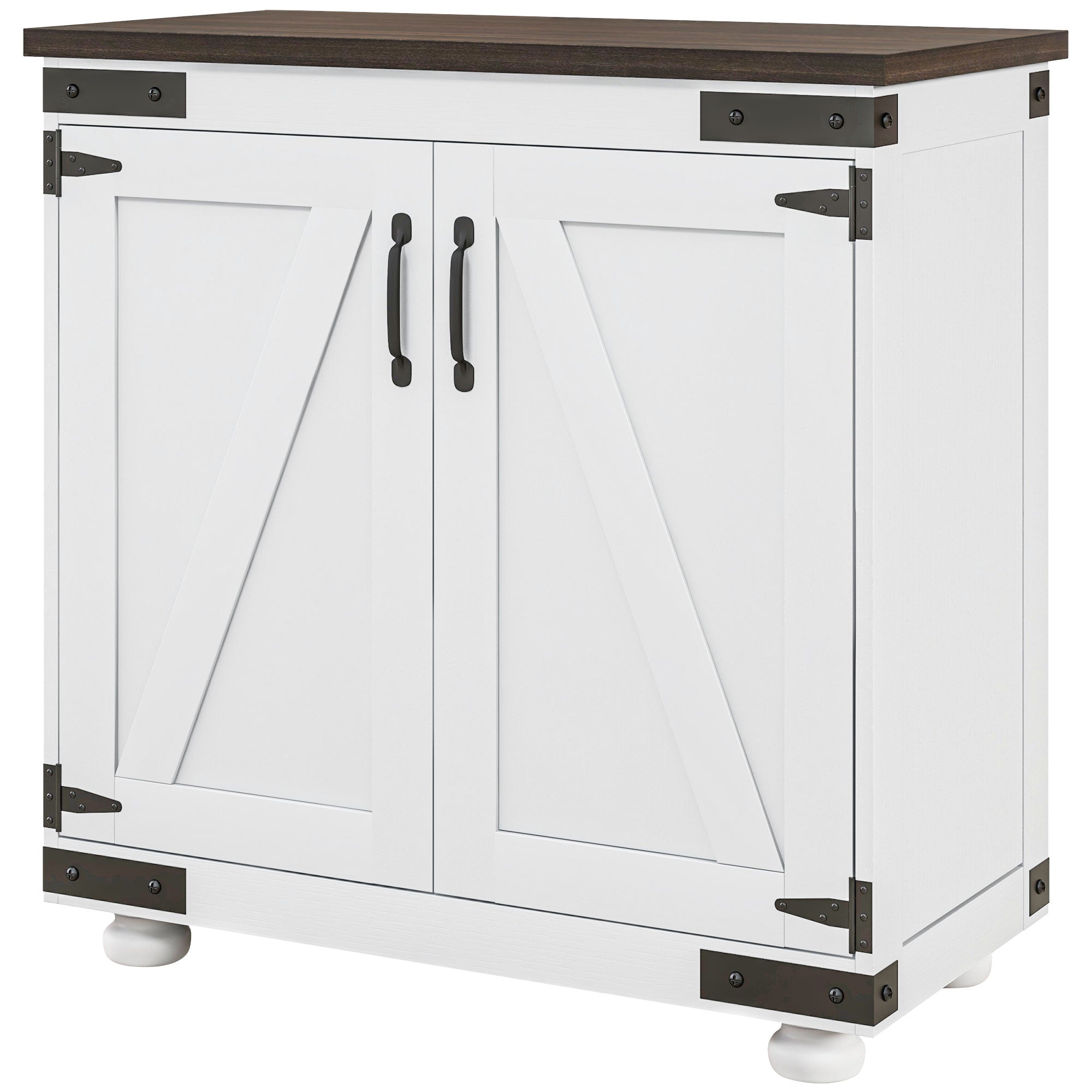 Kitchen Sideboard, Buffet Cabinet with Barn Door and Adjustable Shelf, Distressed White and Brown