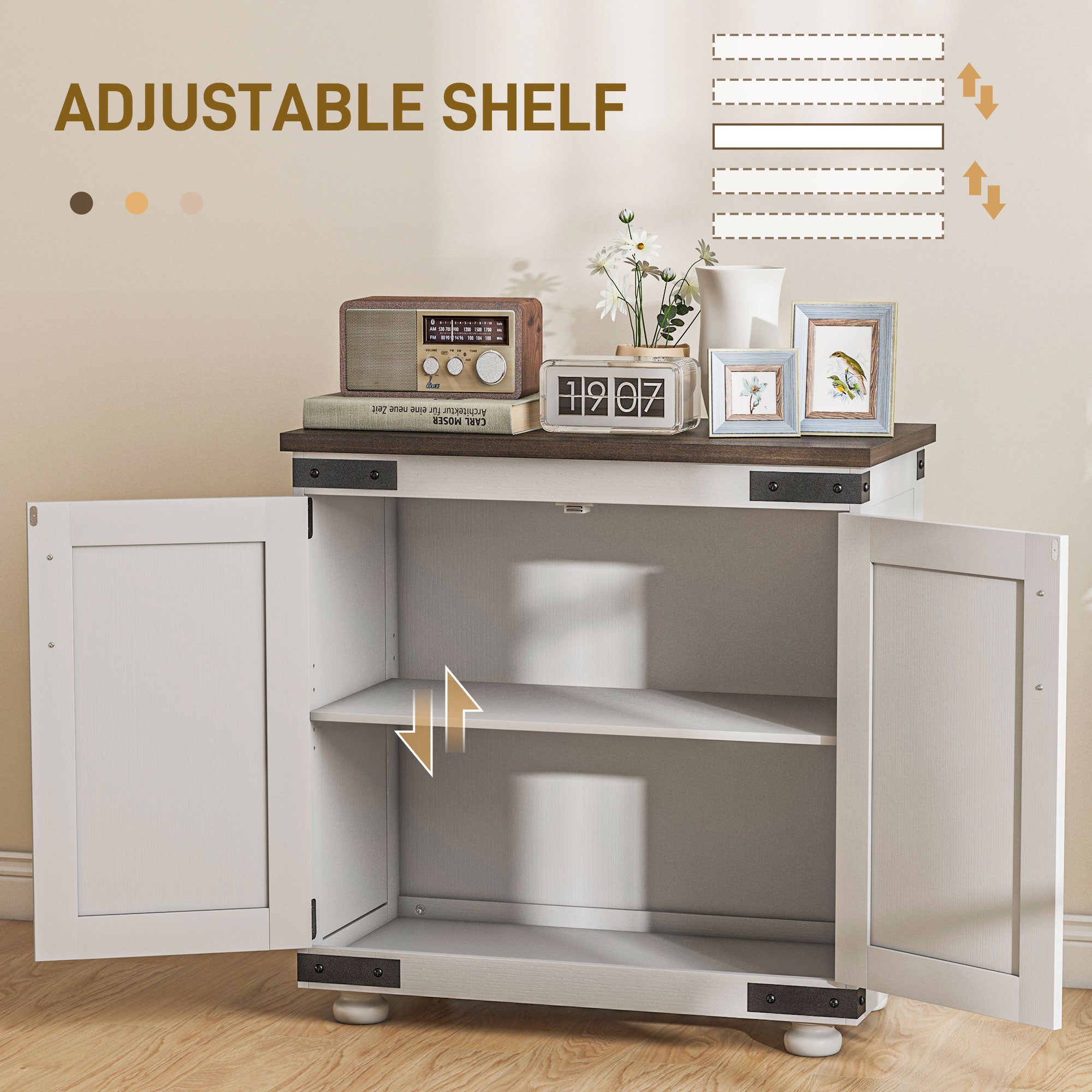 HOMCOM Floor Storage Cabinet, Sideboard Buffet with Barn Door and Adjustable Shelves, Kitchen Pantry Cabinet, Distressed White and Brown