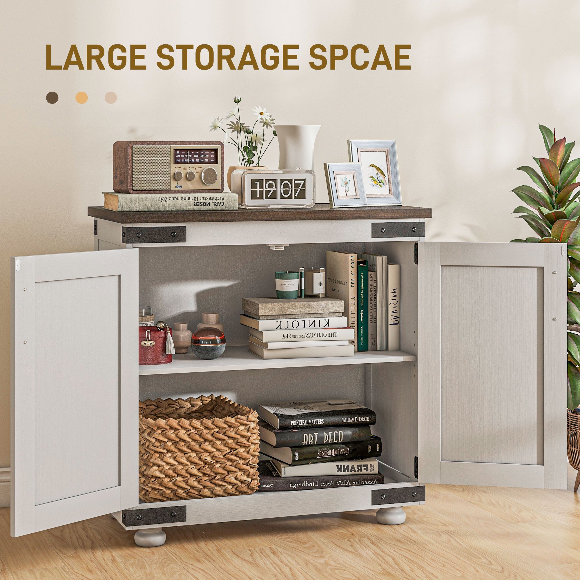 Kitchen Sideboard, Buffet Cabinet with Barn Door and Adjustable Shelf, Distressed White and Brown