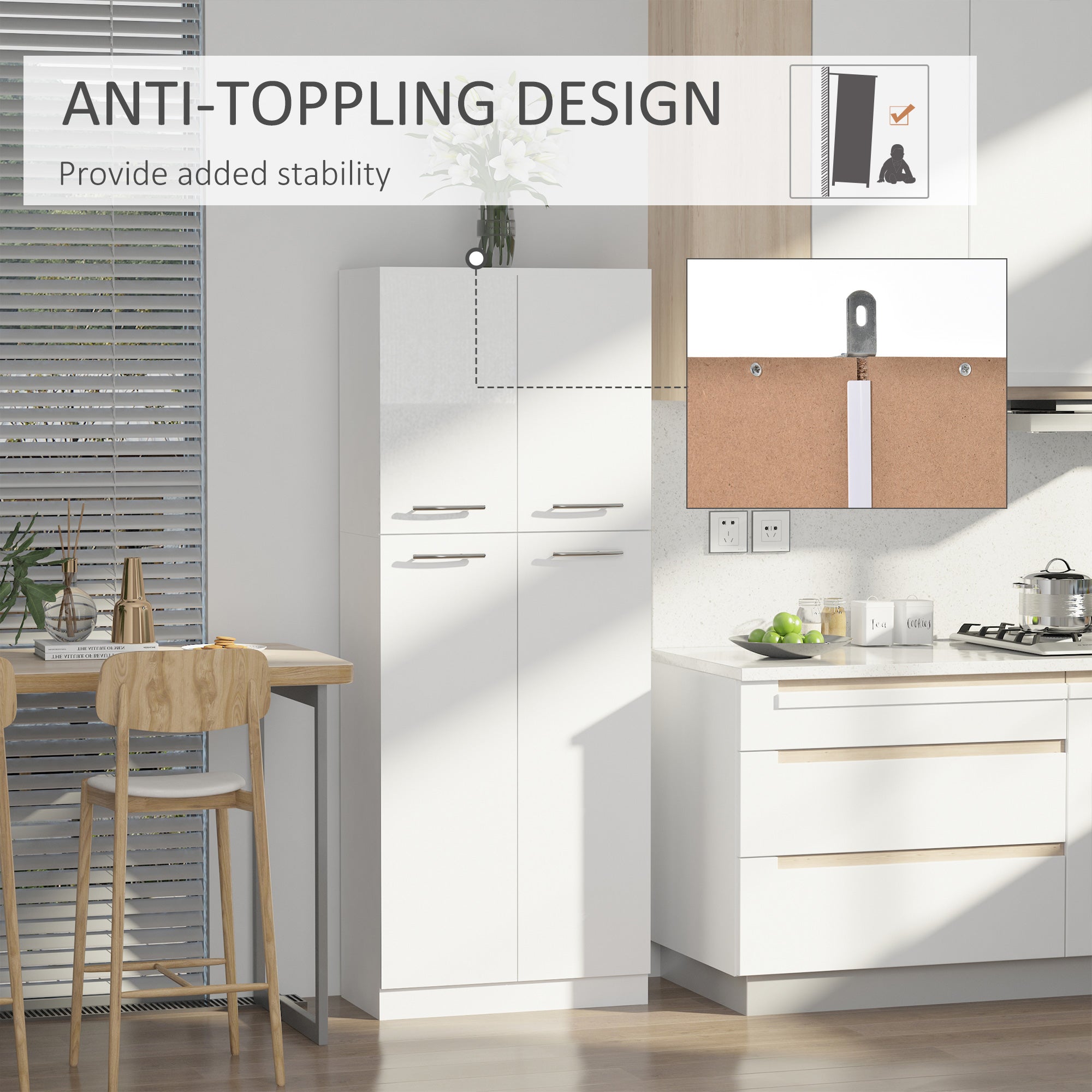 61" Pantry Cabinet, Kitchen Pantry Storage Cabinet with 2 Doors and Adjustable Shelves, Freestanding Storage Cabinet, White