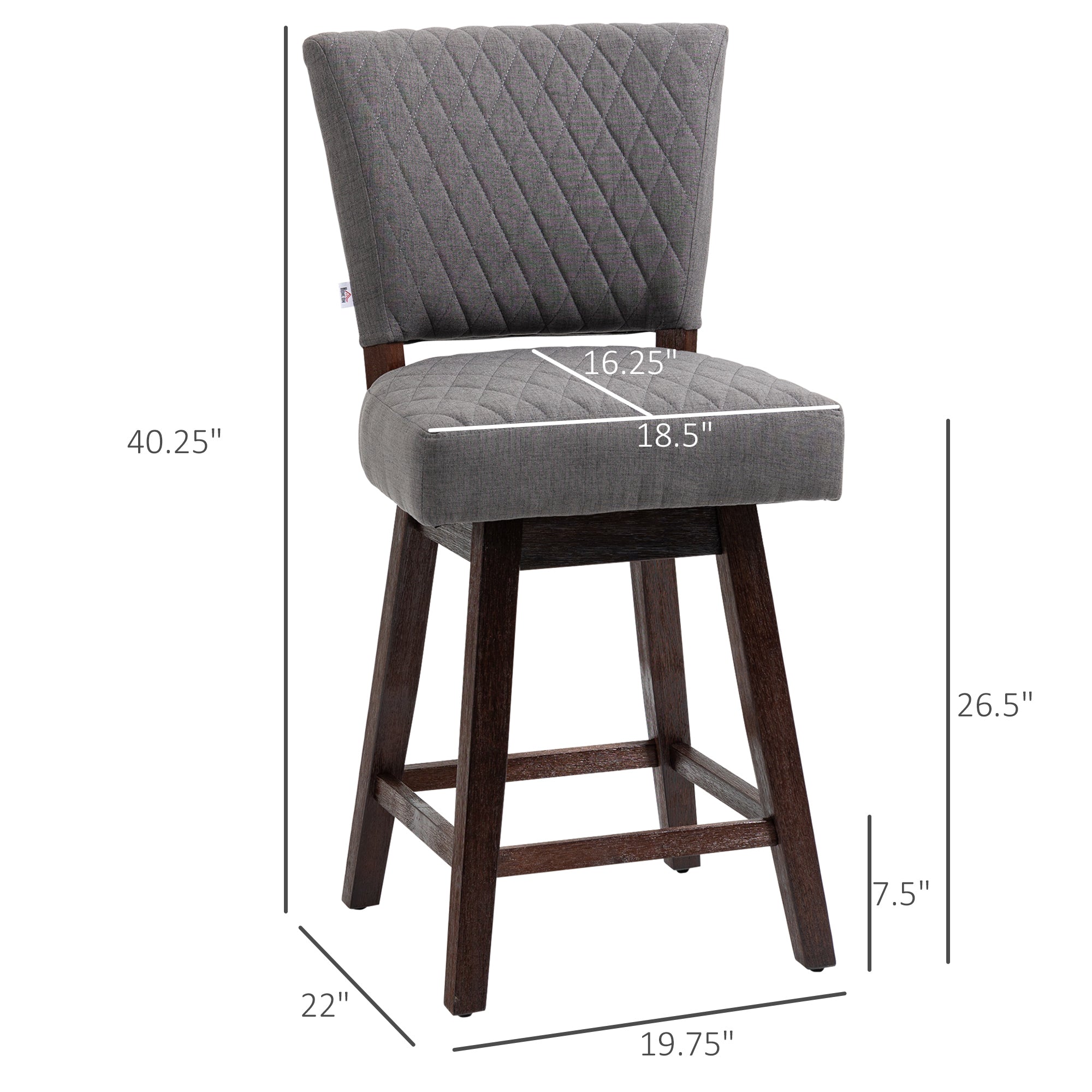 Set of 2 Swivel Counter Height Bar Stools with Footrest Dark Grey