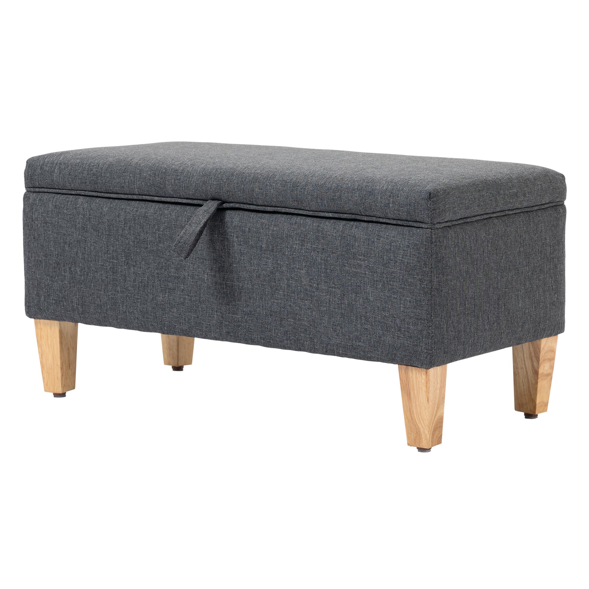 HOMCOM Linen Storage Ottoman Padded Footstool with Rubberwood Legs Ideal for Bed End, Shoe Bench, Seating, Dark Grey