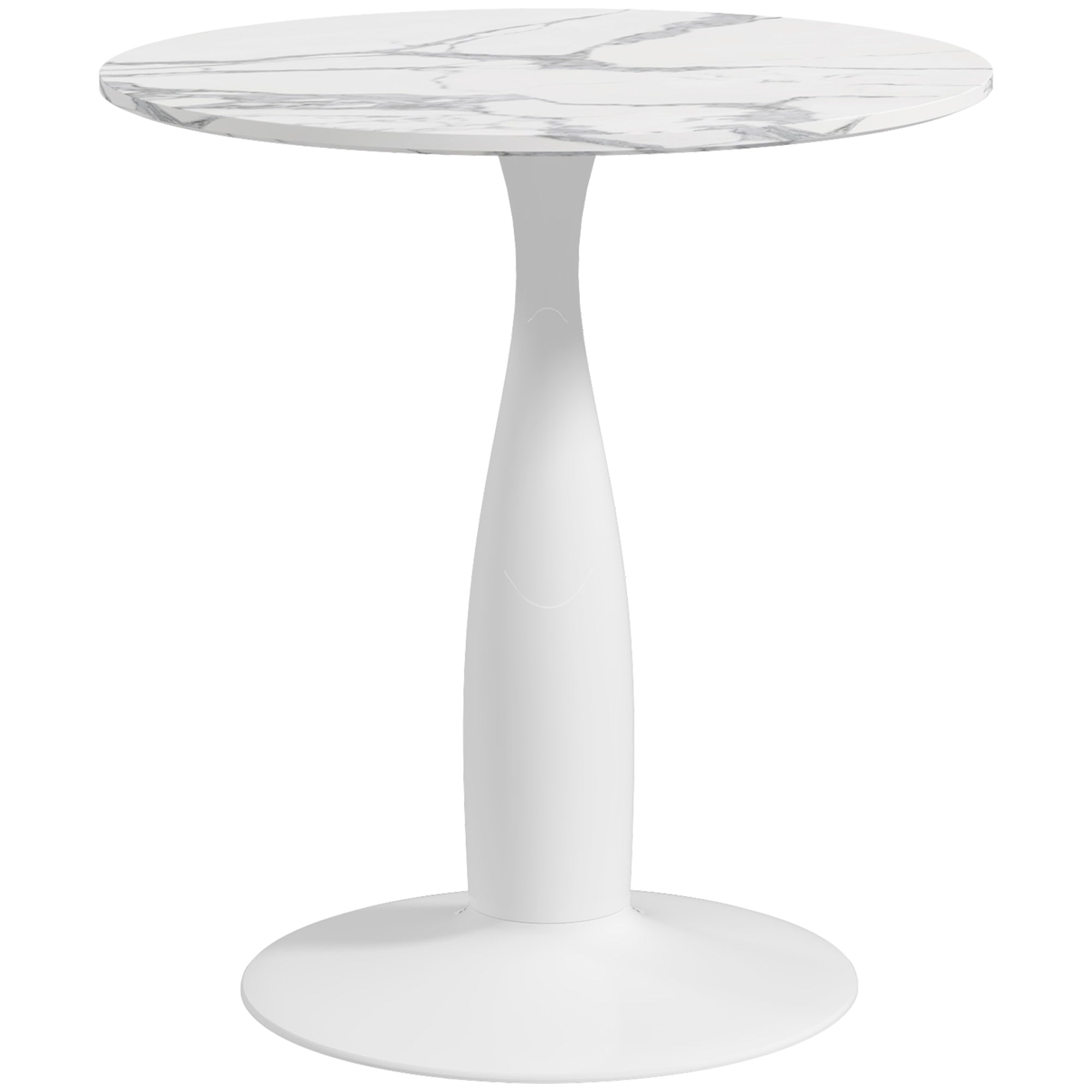 HOMCOM Round Dining Table for 2, Modern Kitchen Table with Faux Marbled Top and Steel Base for Living Room, Dining Room, White