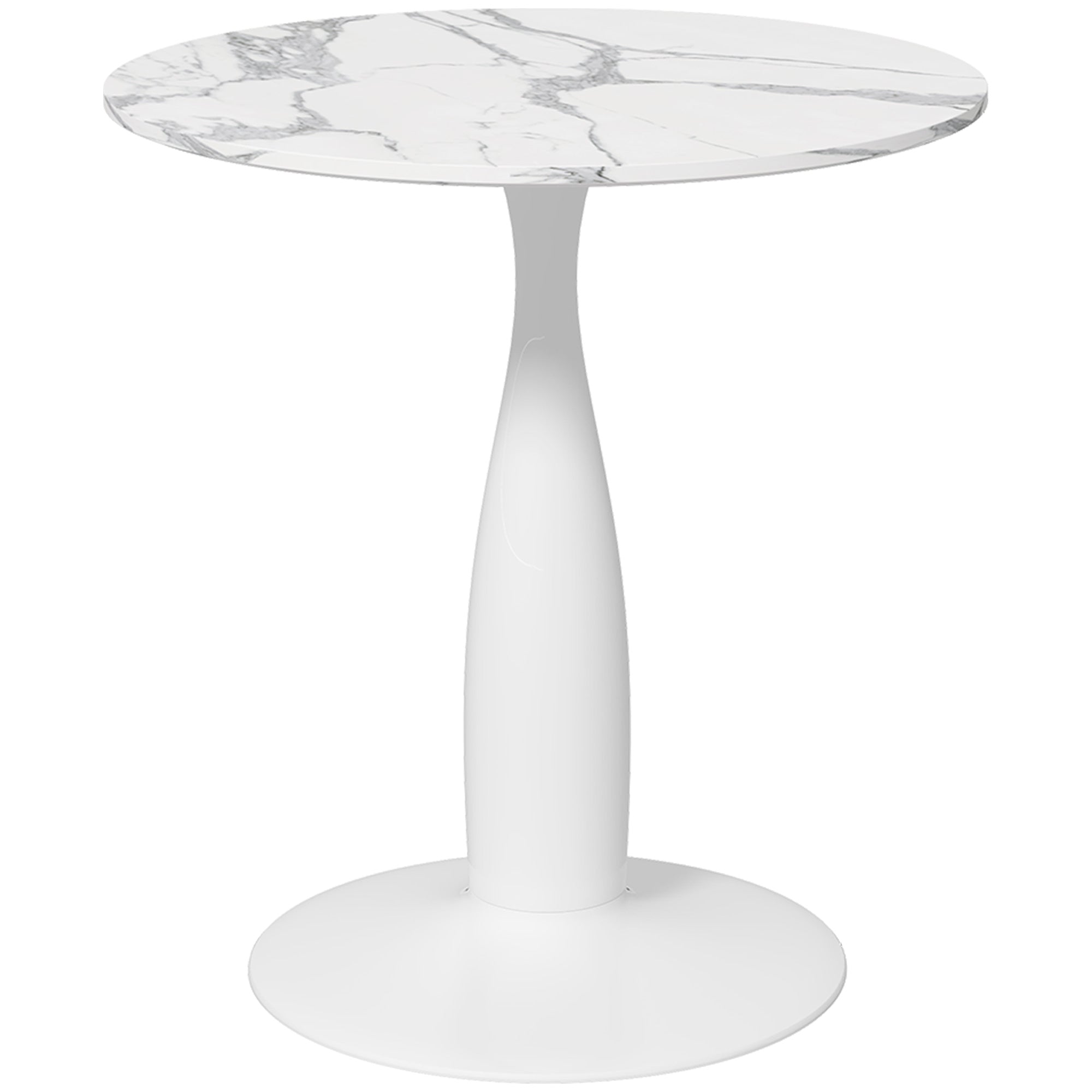 HOMCOM Round Dining Table for 2, Modern Kitchen Table with Faux Marbled Top and Steel Base for Living Room, Dining Room, White