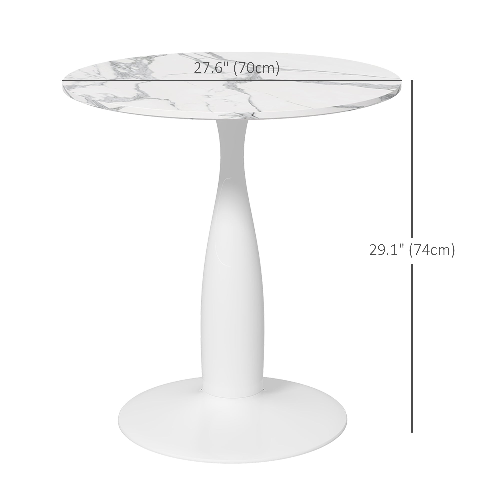 HOMCOM Round Dining Table for 2, Modern Kitchen Table with Faux Marbled Top and Steel Base for Living Room, Dining Room, White