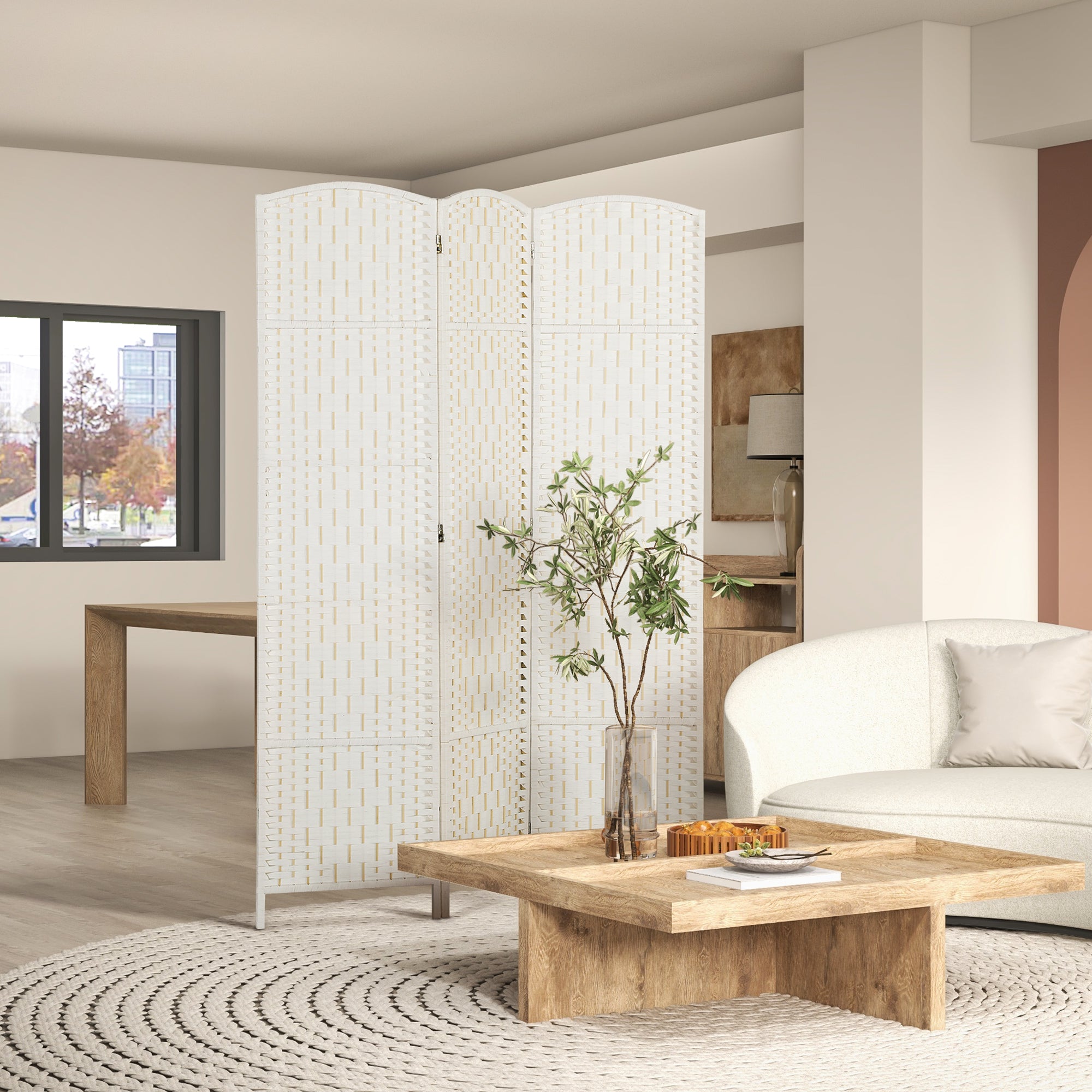 3 Panels Room Divider, 6 Ft Tall Indoor Portable Folding Privacy Screens, Hand-Woven Double Hinged Freestanding Partition Wall Divider for Home Office, Natural