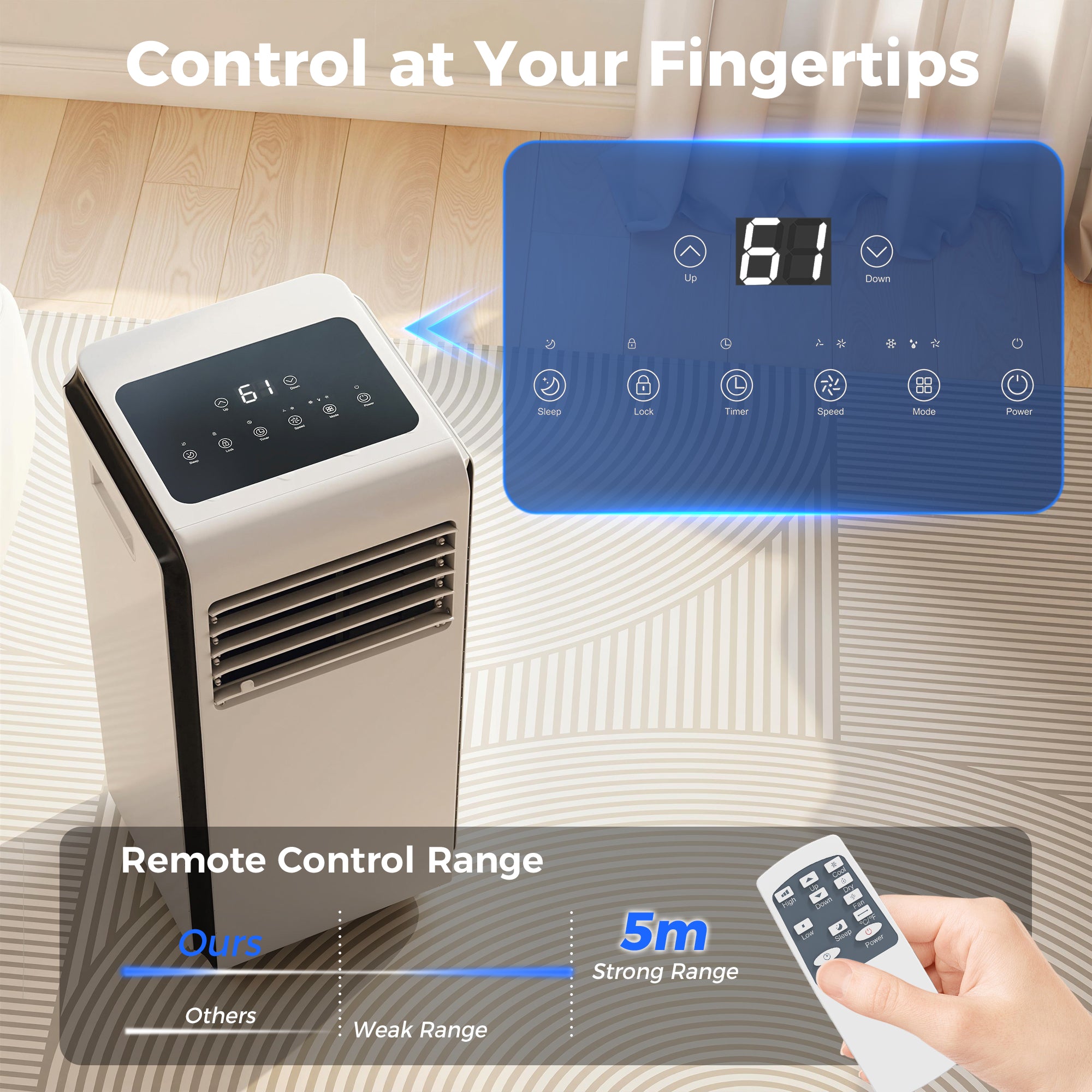 Portable Air Conditioner 7000 BTU, 4-in-1 Air Conditioning Unit with Cooling, Dehumidifier, Fan, Sleep Mode, Remote Control, 24H Timer, 2 Speeds, Child Lock, Window Kit, for Room up to 26 m²