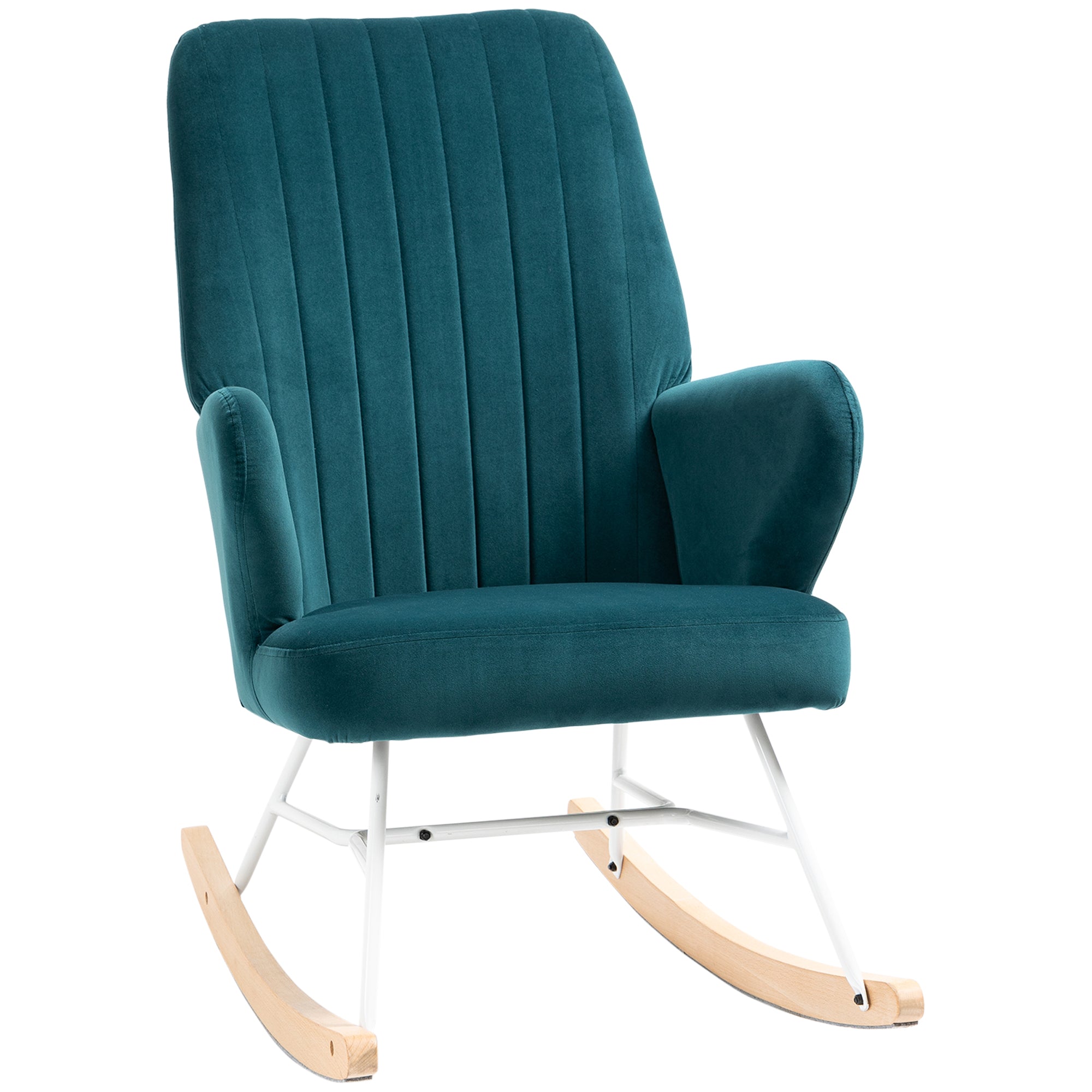 Modern Rocking Chairs Upholstered Nursery Glider Rocker Wingback Armchair for Living Room Blue