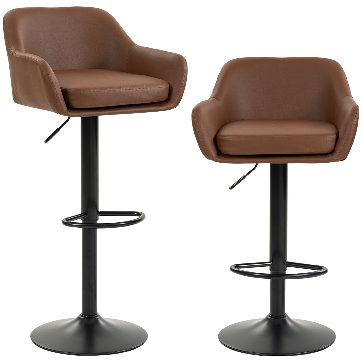 Adjustable Bar Stools Set of 2, Modern Swivel Counter Height Barstools with Back, Footrest, PU Leather Upholstered Bar Chairs for Kitchen Island Counter Dining Room, Brown