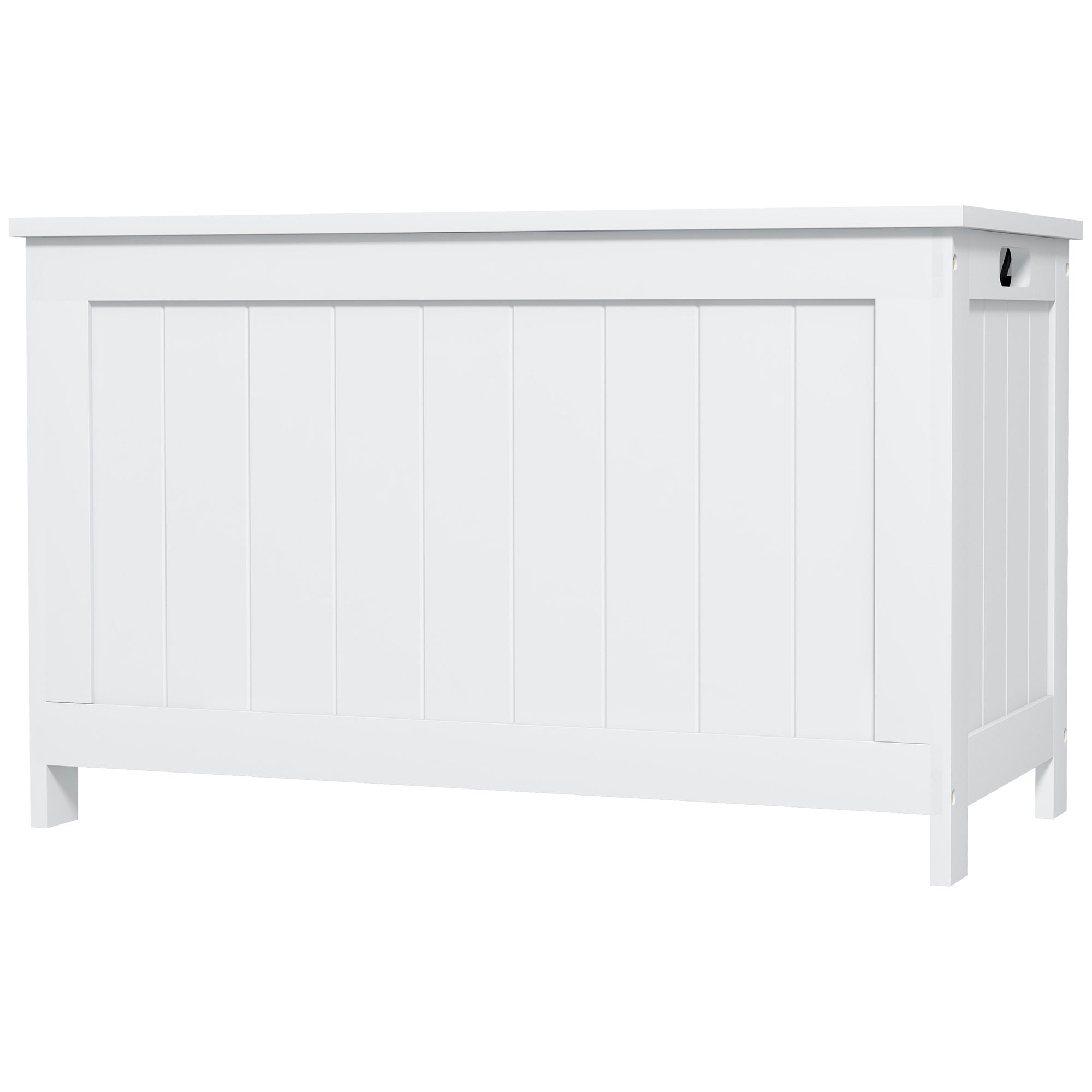 29.9" Storage Trunk w/ 2 Safety Hinges, Wooden Storage Bench w/ Side Handles, Storage Chest for Playroom, White