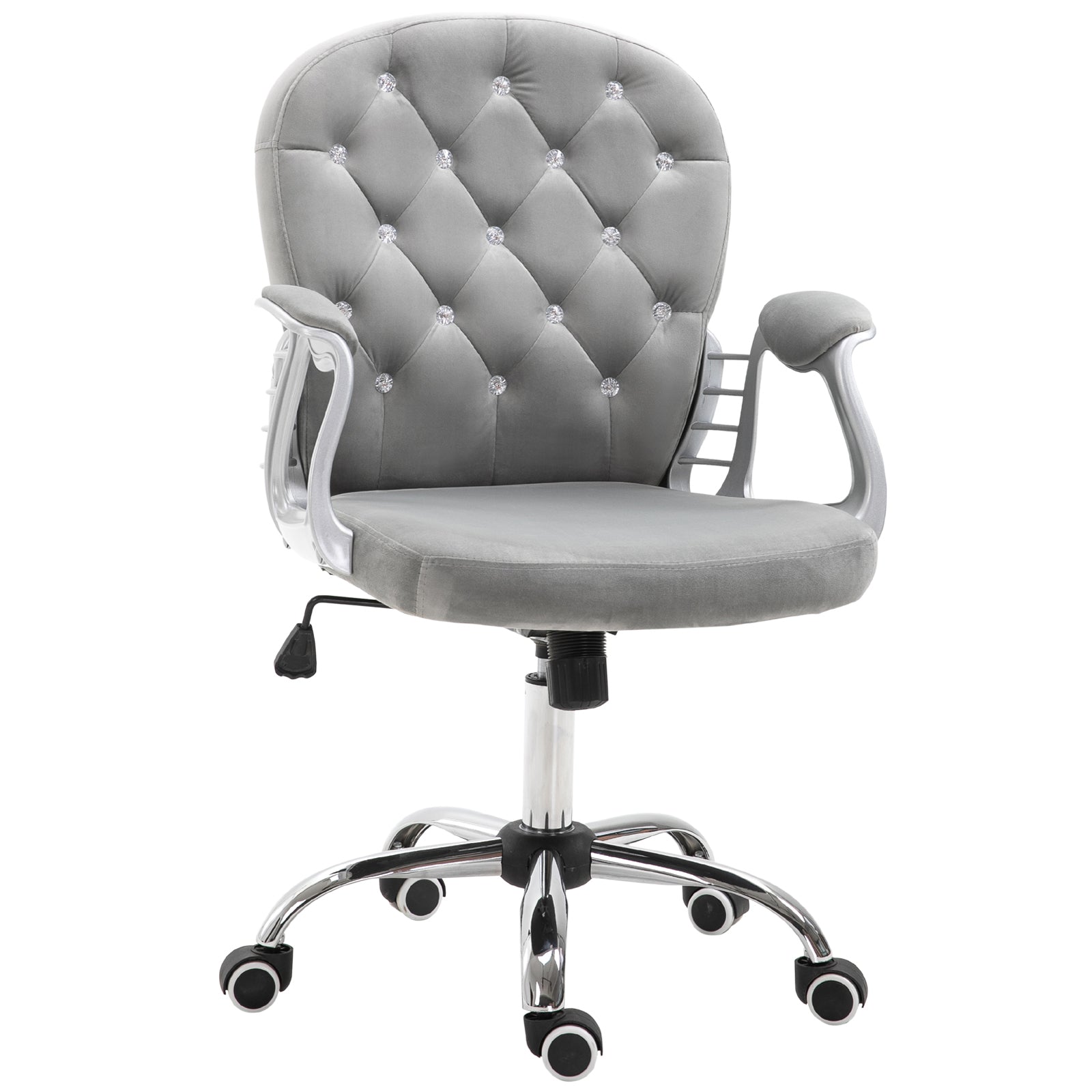 Velvet Home Office Chair, Button Tufted Desk Chair with Padded Armrests, Adjustable Height and Swivel Wheels, Gray