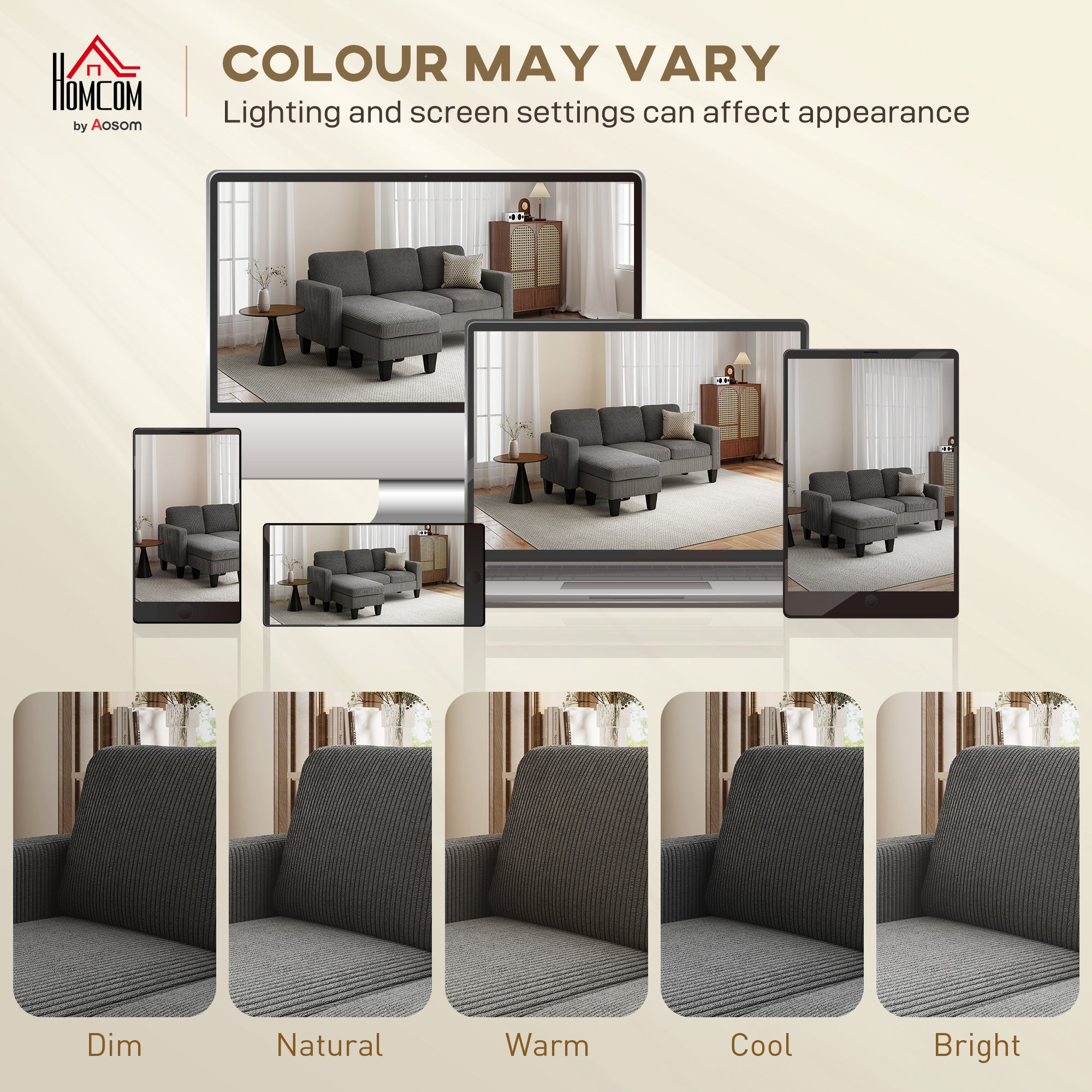 73" Sectional Sofa, L Shaped Couch with Reversible Chaise or Ottoman, Corduroy 3 Seat Sectional Couch for Living Room, Bedroom, Apartment, 2200lb Capacity, Dark Gray