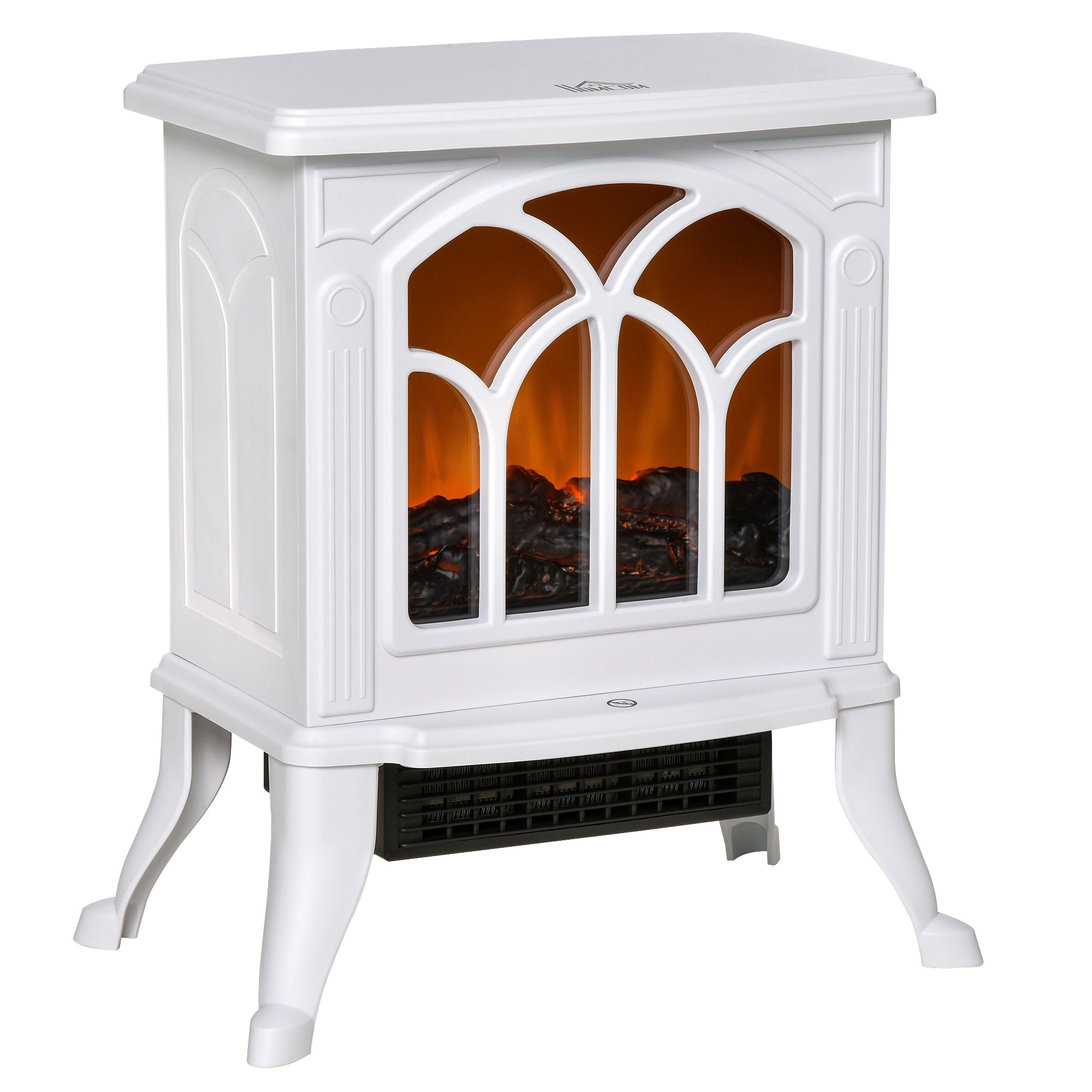 Electric Fireplace Heater, Freestanding Fireplace Stove with Realistic Logs and Flame Effect, 750W/1500W, White