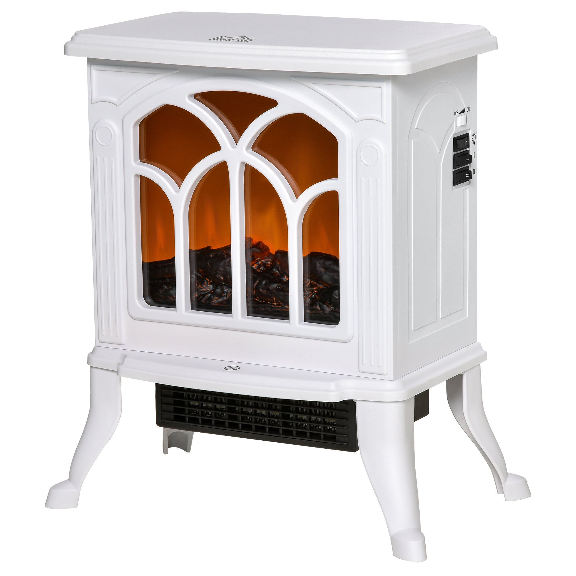 Electric Fireplace Heater, Freestanding Fireplace Stove with Realistic Logs and Flame Effect, 750W/1500W, White