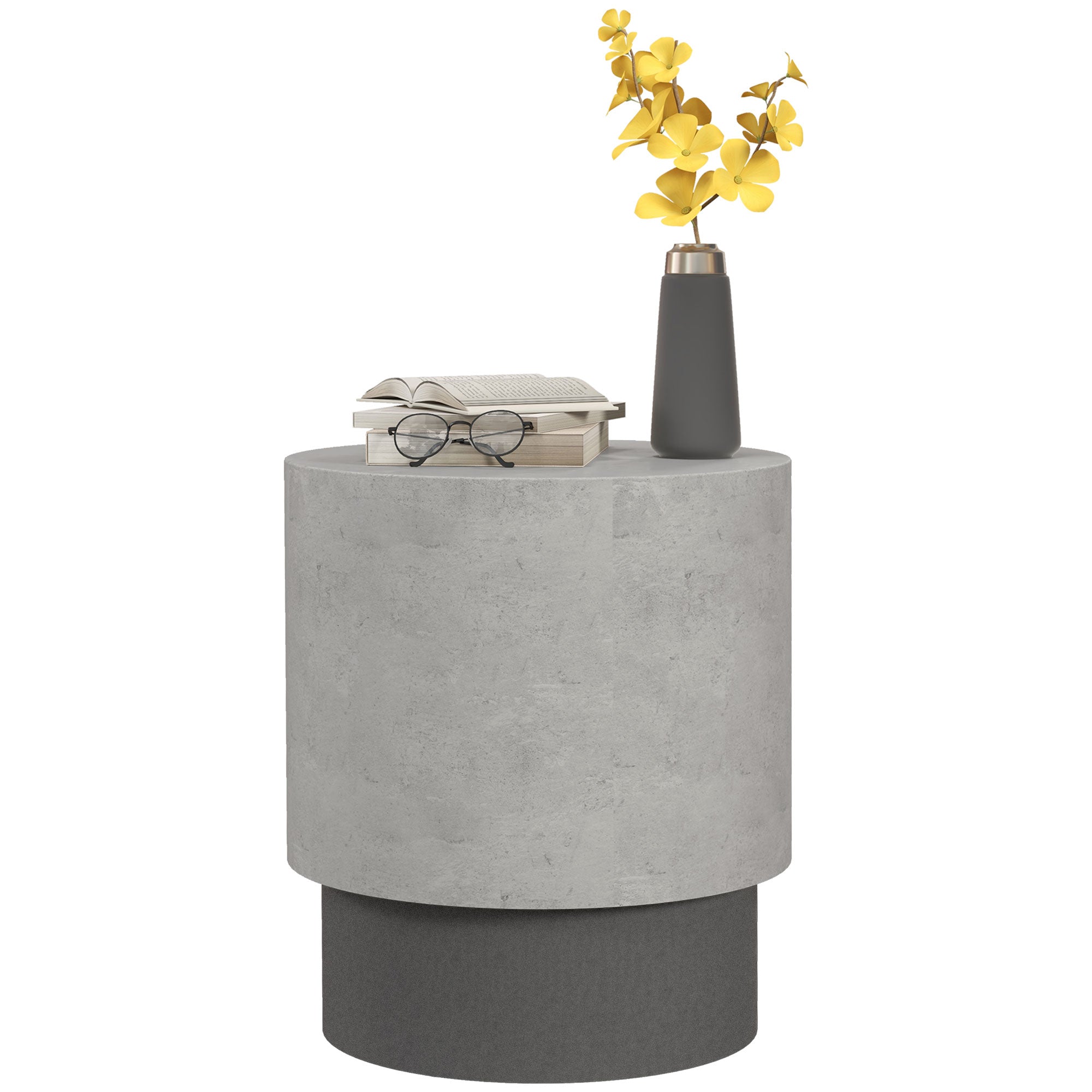 Lightweight  Round Accent Table with Concrete Finish & 4 Adjustable Feet, Gray