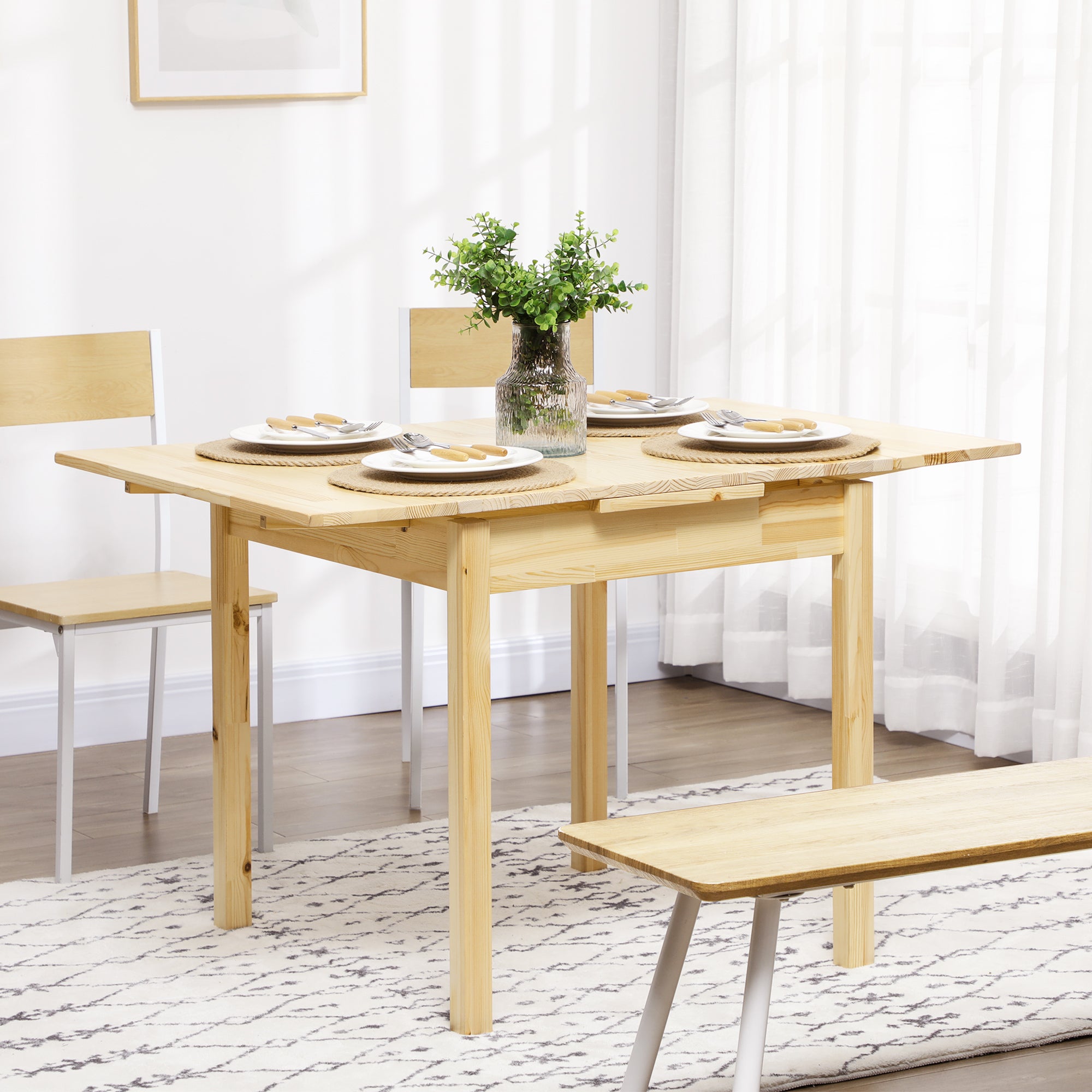 Folding Dining Table with Pine Wood Frame Drop Leaf for Small Spaces Natural