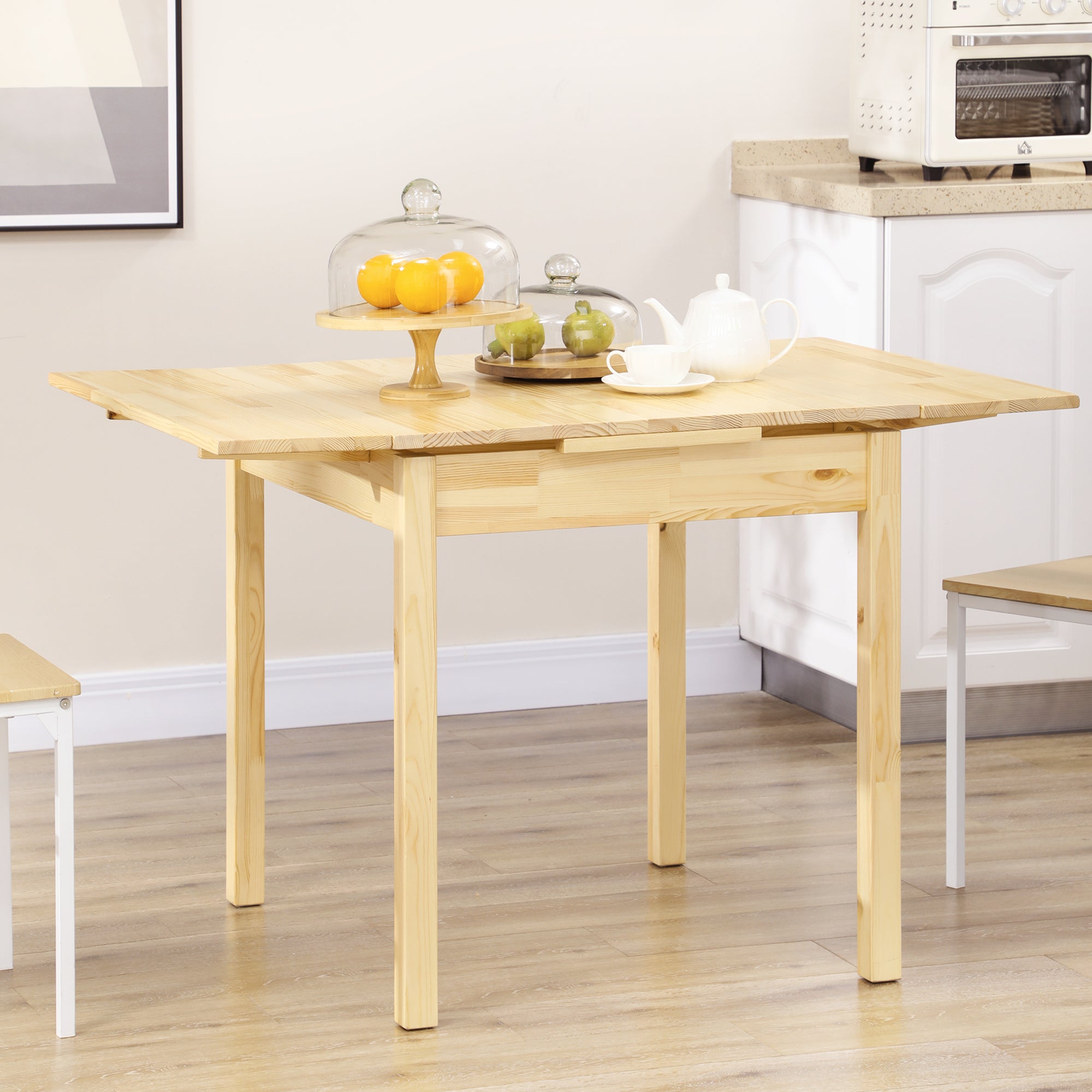 Folding Dining Table with Pine Wood Frame Drop Leaf for Small Spaces Natural