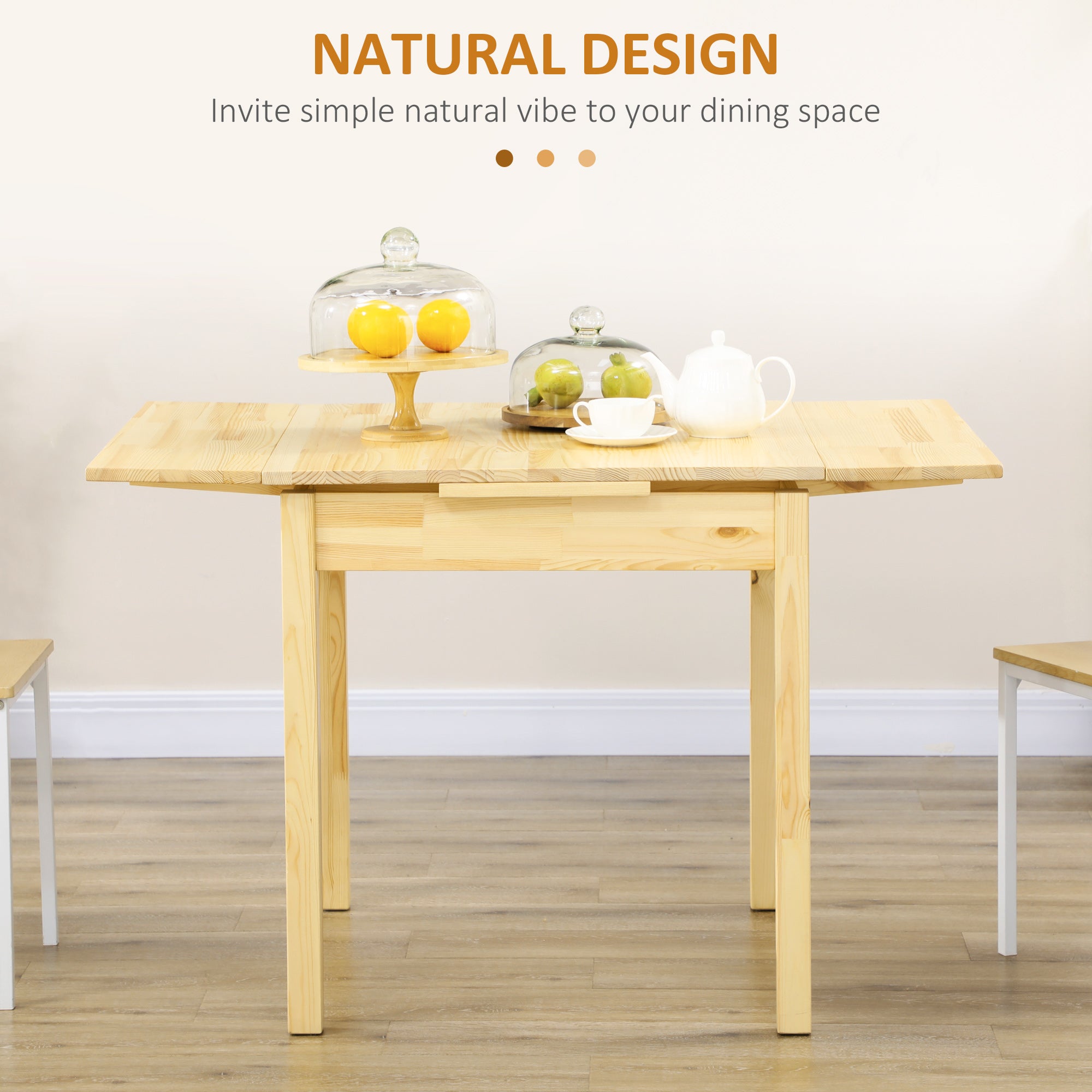 Folding Dining Table with Pine Wood Frame Drop Leaf for Small Spaces Natural