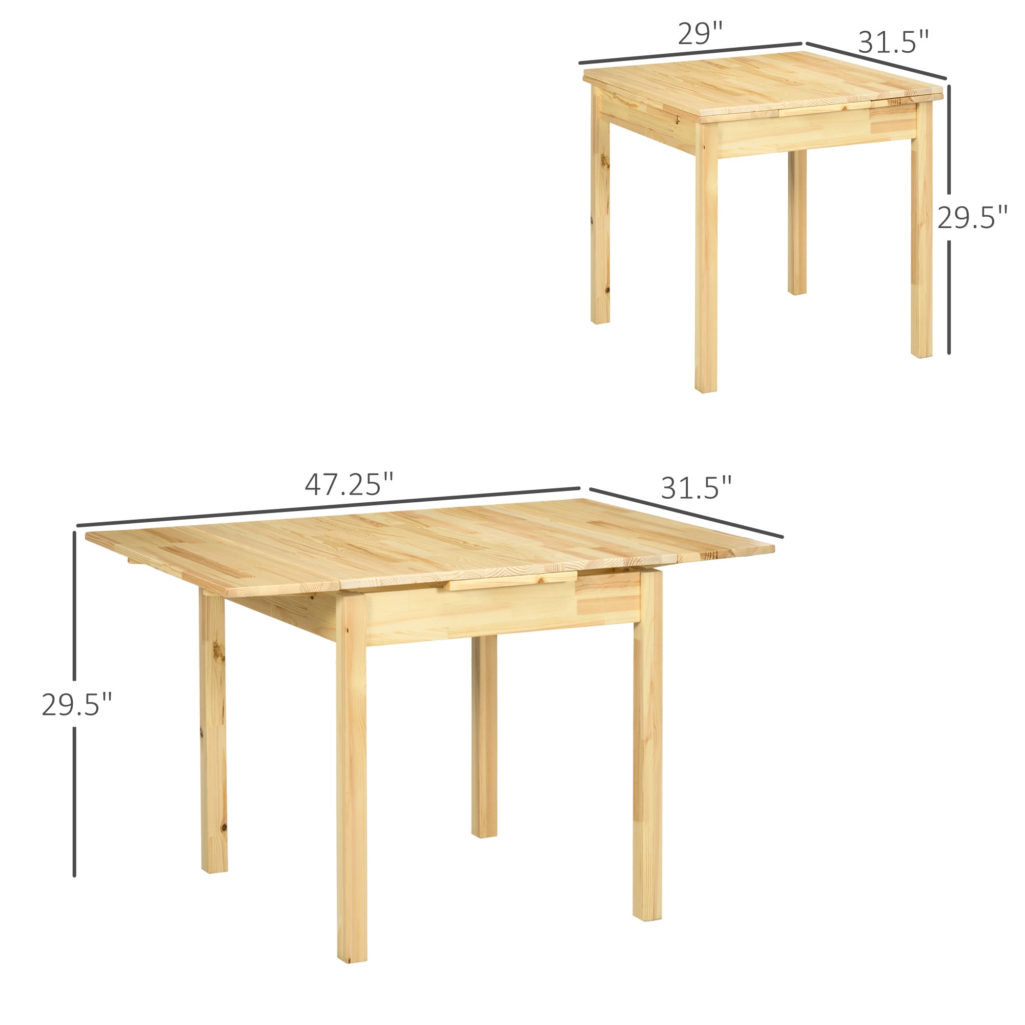 Folding Dining Table with Pine Wood Frame Drop Leaf for Small Spaces Natural