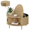 Round Coffee Table with Storage, 80 cm Modern Centre Table with Fluted Sliding Cabinet Door and Lift Top, Wood Circle Drum Table for Living Room, Natural Wood