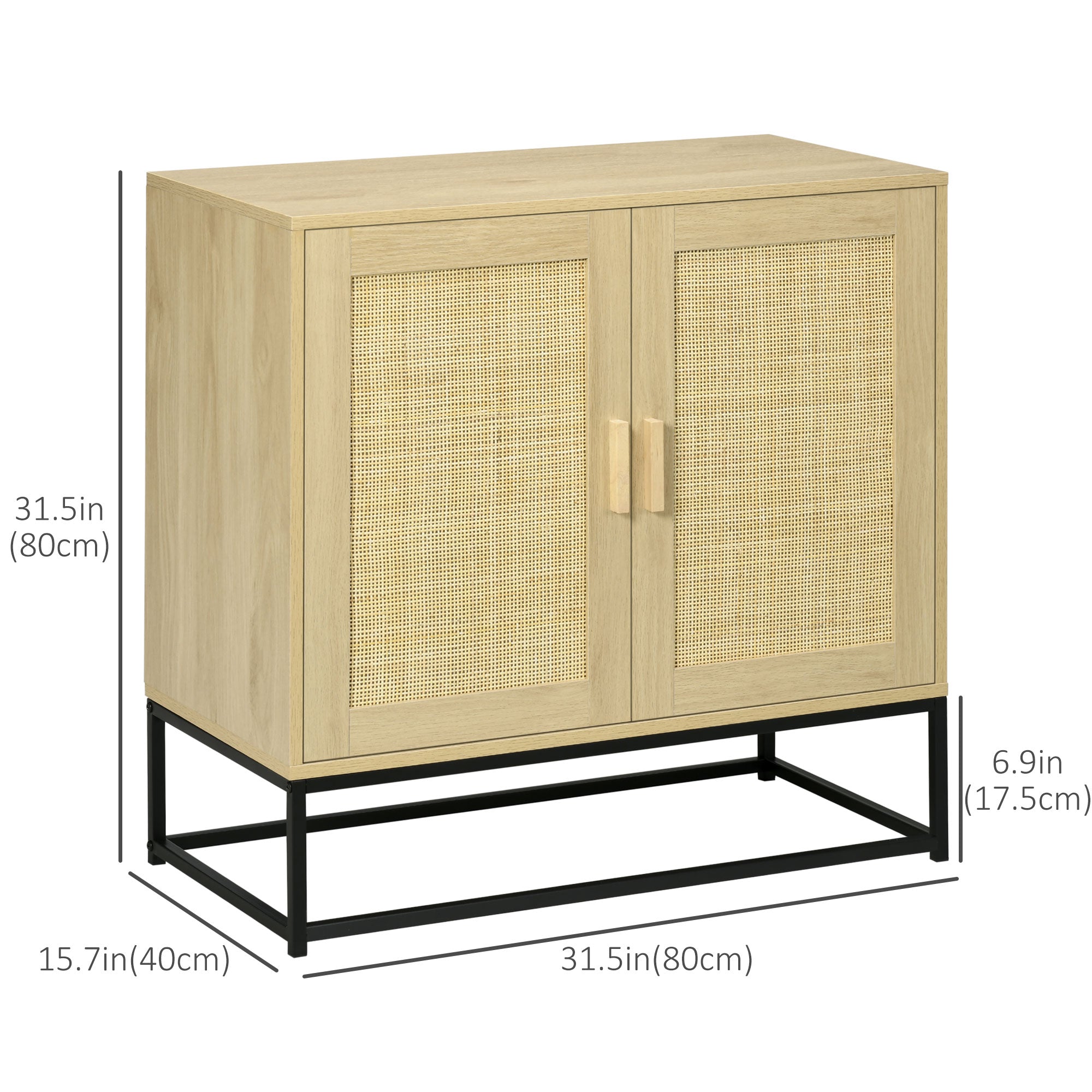 HOMCOM Wood Sideboard, Accent Storage Cabinet with 2 Rattan Doors, Adjustable Shelf and Steel Legs for Living Room, Pale Cream