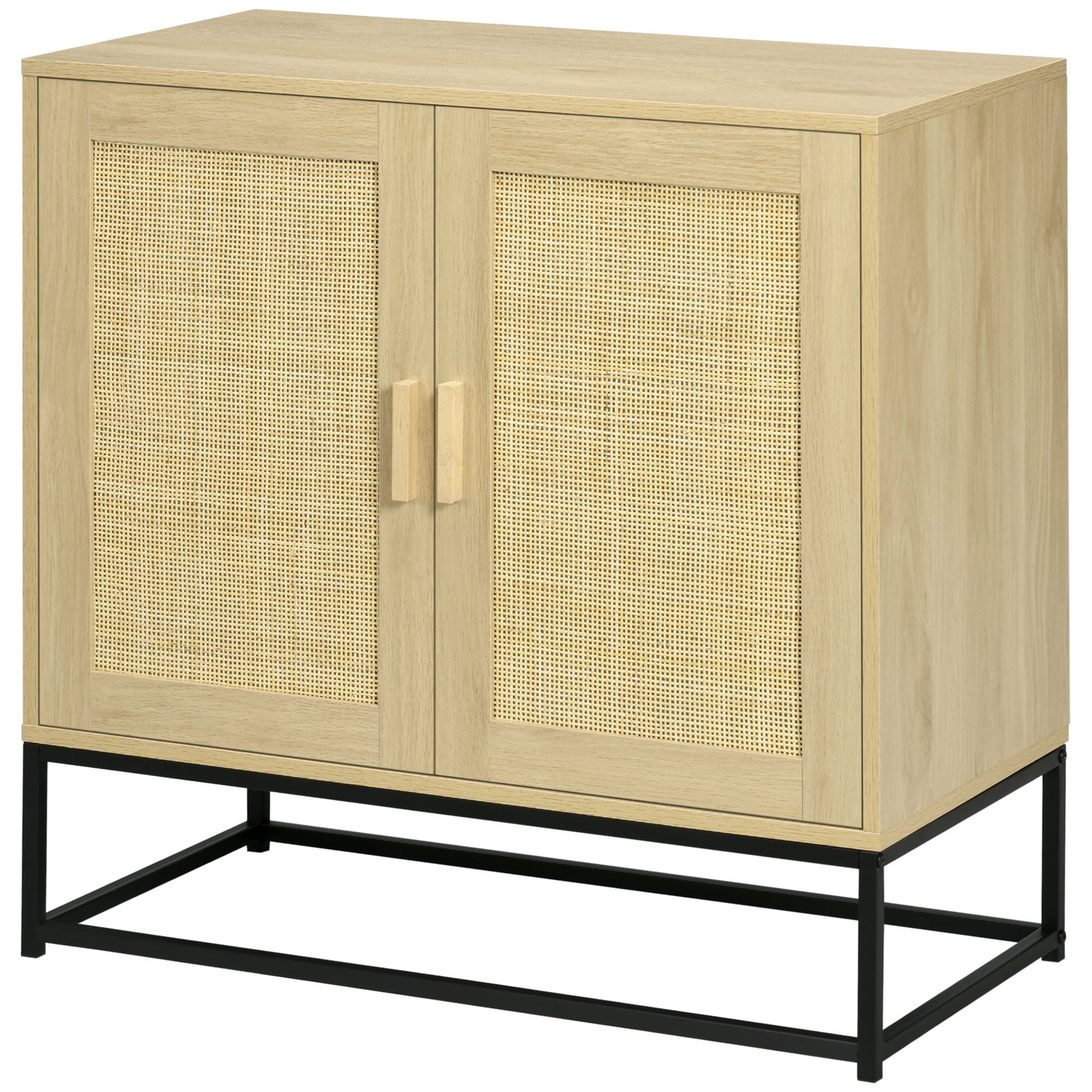 HOMCOM Wood Sideboard, Accent Storage Cabinet with 2 Rattan Doors, Adjustable Shelf and Steel Legs for Living Room, Pale Cream