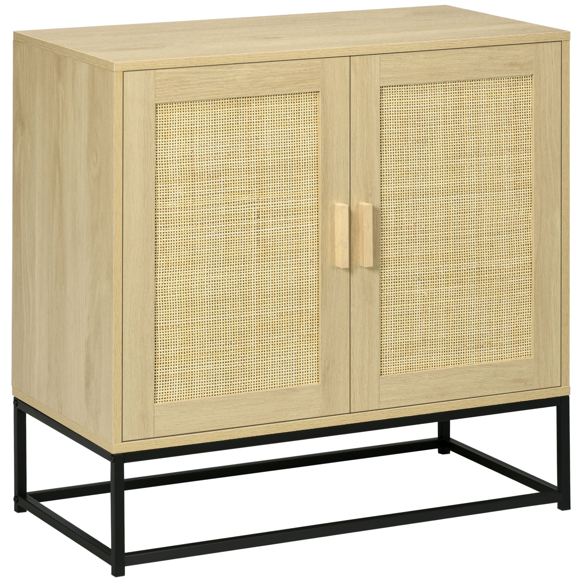 HOMCOM Wood Sideboard, Accent Storage Cabinet with 2 Rattan Doors, Adjustable Shelf and Steel Legs for Living Room, Pale Cream