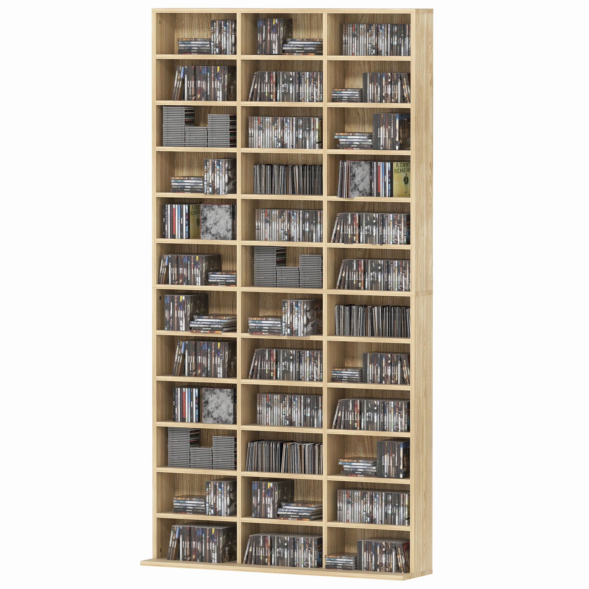 1116 CD/ 528 DVD Storage Unit, Media Storage Shelf, Wooden Display Unit with Adjustable Shelves, 102 x 195 cm, Oak Tone