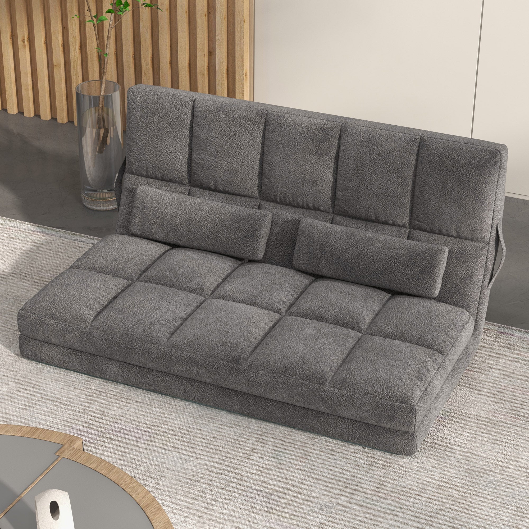 Recliner Sofa, Convertible Floor Sofa Chair with 2 Pillows, Adjustable Backrest and Headrest, Dark Gray