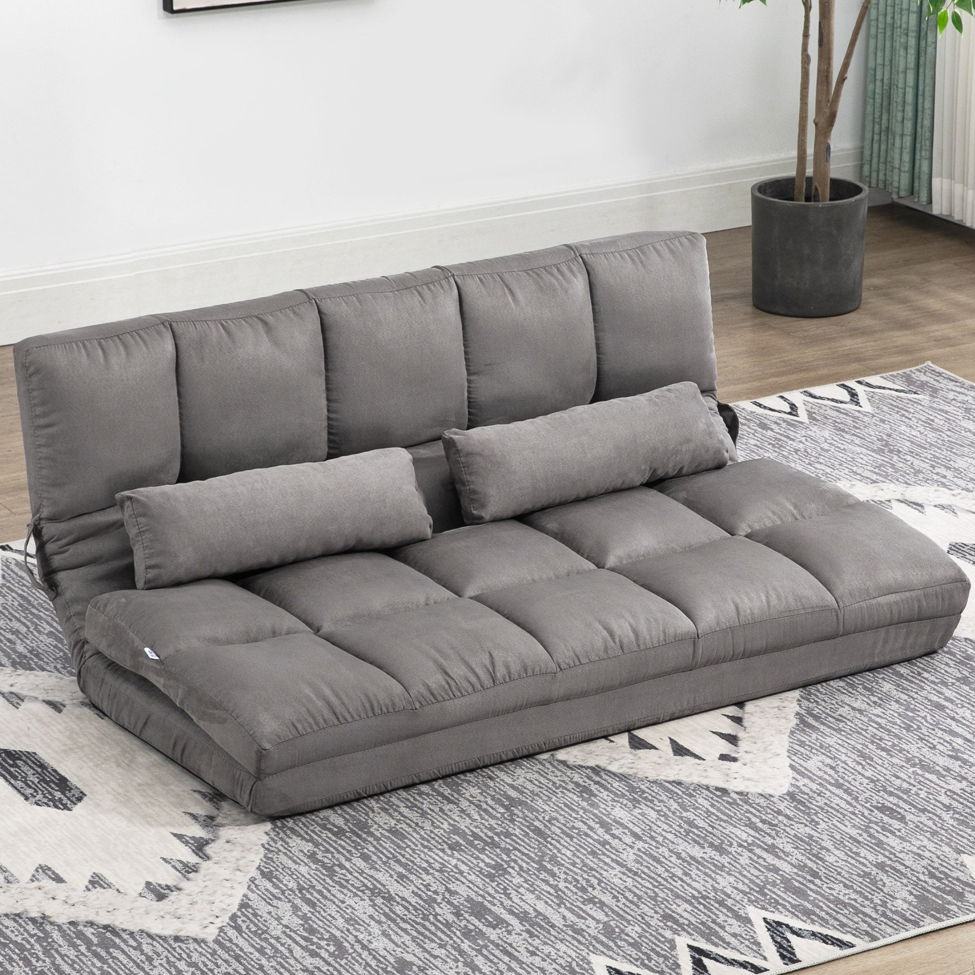 Recliner Sofa, Convertible Floor Sofa Chair with 2 Pillows, Adjustable Backrest and Headrest, Dark Gray