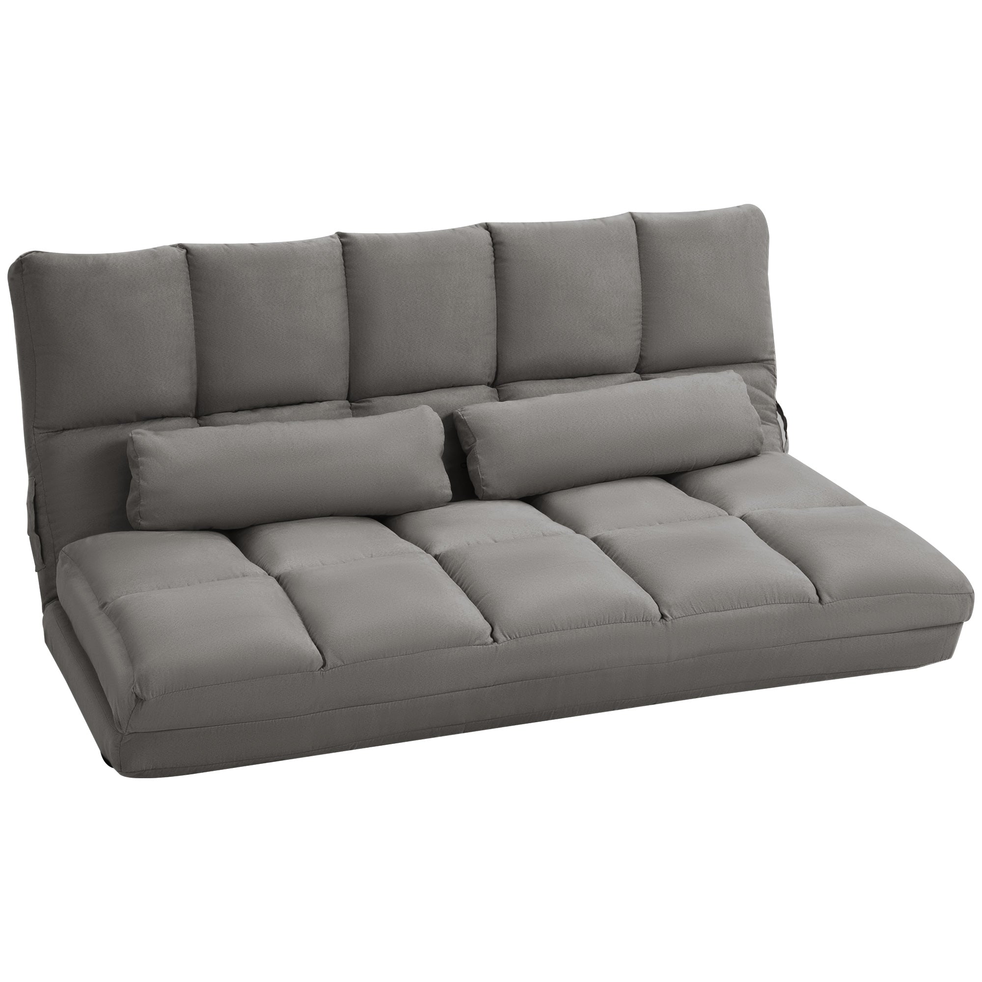 Recliner Sofa, Convertible Floor Sofa Chair with 2 Pillows, Adjustable Backrest and Headrest, Dark Gray