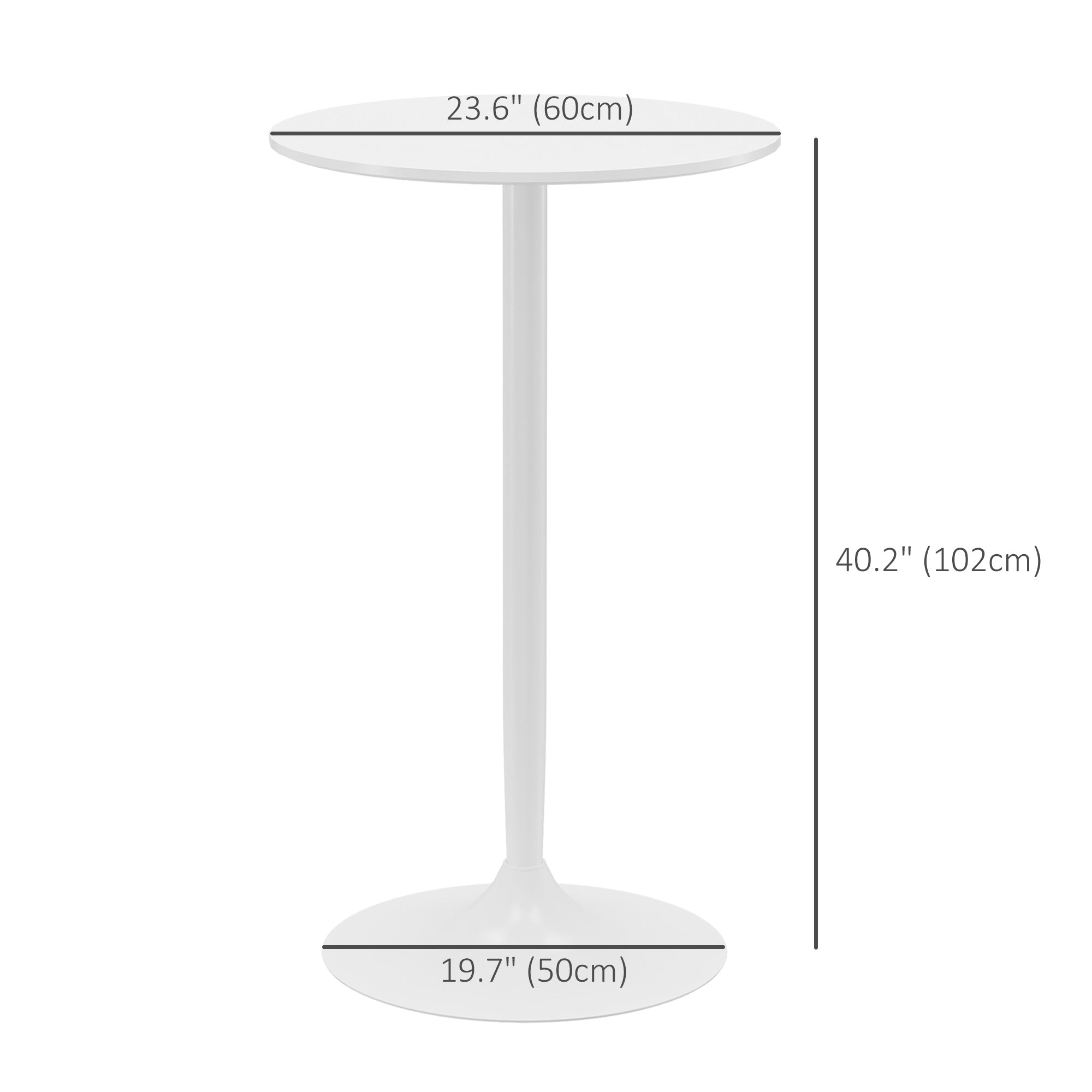 HOMCOM Round Bar Table, High Top Kitchen Table with Painted Top and Steel Frame, Modern Pub Table for 2, Easy Assembly for Home Bar, White