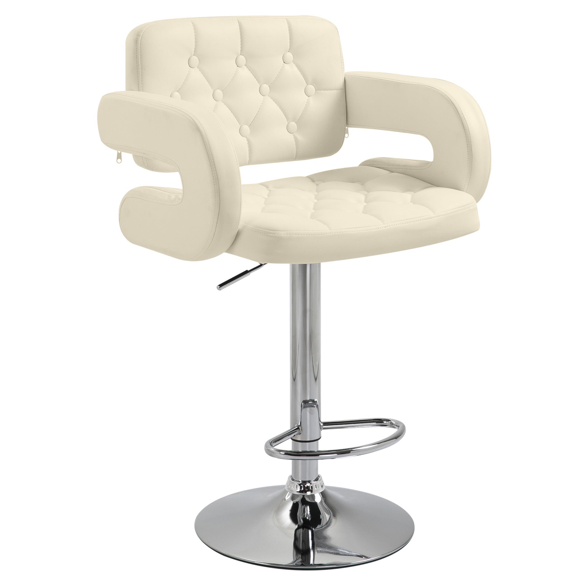HOMCOM Swivel Bar Stool with Extra Large Seat, PU Leather Upholstered Adjustable Barstool with Back, Arm and Footrest, Breakfast Bar Chair for Bistro, Kitchen, Beige