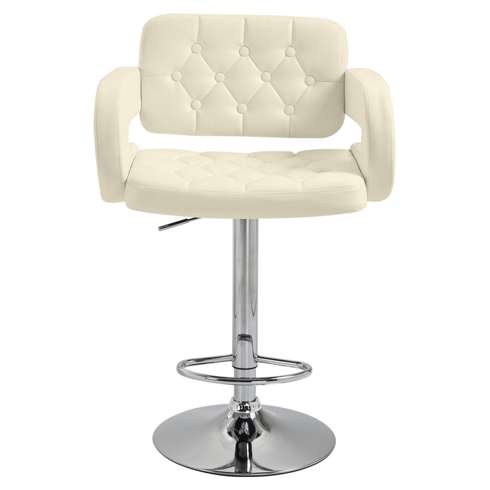 HOMCOM Swivel Bar Stool with Extra Large Seat, PU Leather Upholstered Adjustable Barstool with Back, Arm and Footrest, Breakfast Bar Chair for Bistro, Kitchen, Beige