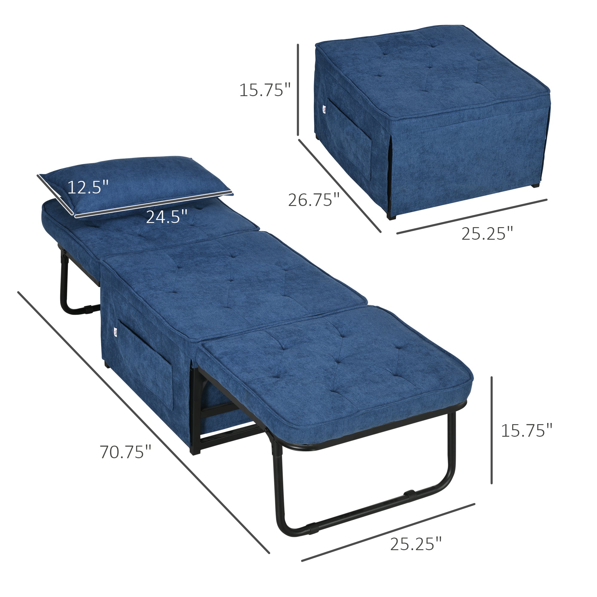 Ottoman Sofa Bed 4 in 1 Multi Function Folding Sleeper Chair Bed with Adjustable Backrest Blue