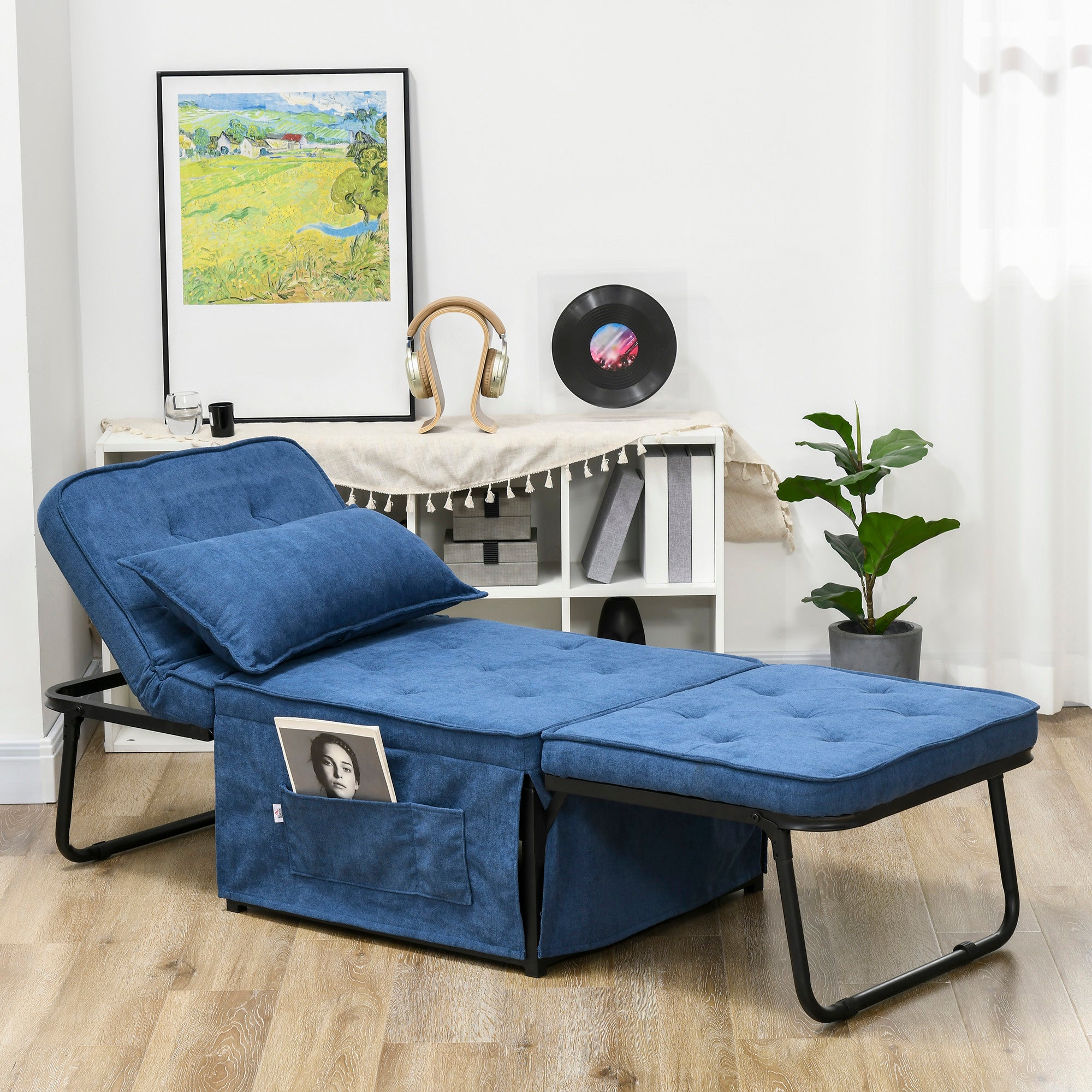 Ottoman Sofa Bed 4 in 1 Multi Function Folding Sleeper Chair Bed with Adjustable Backrest Blue