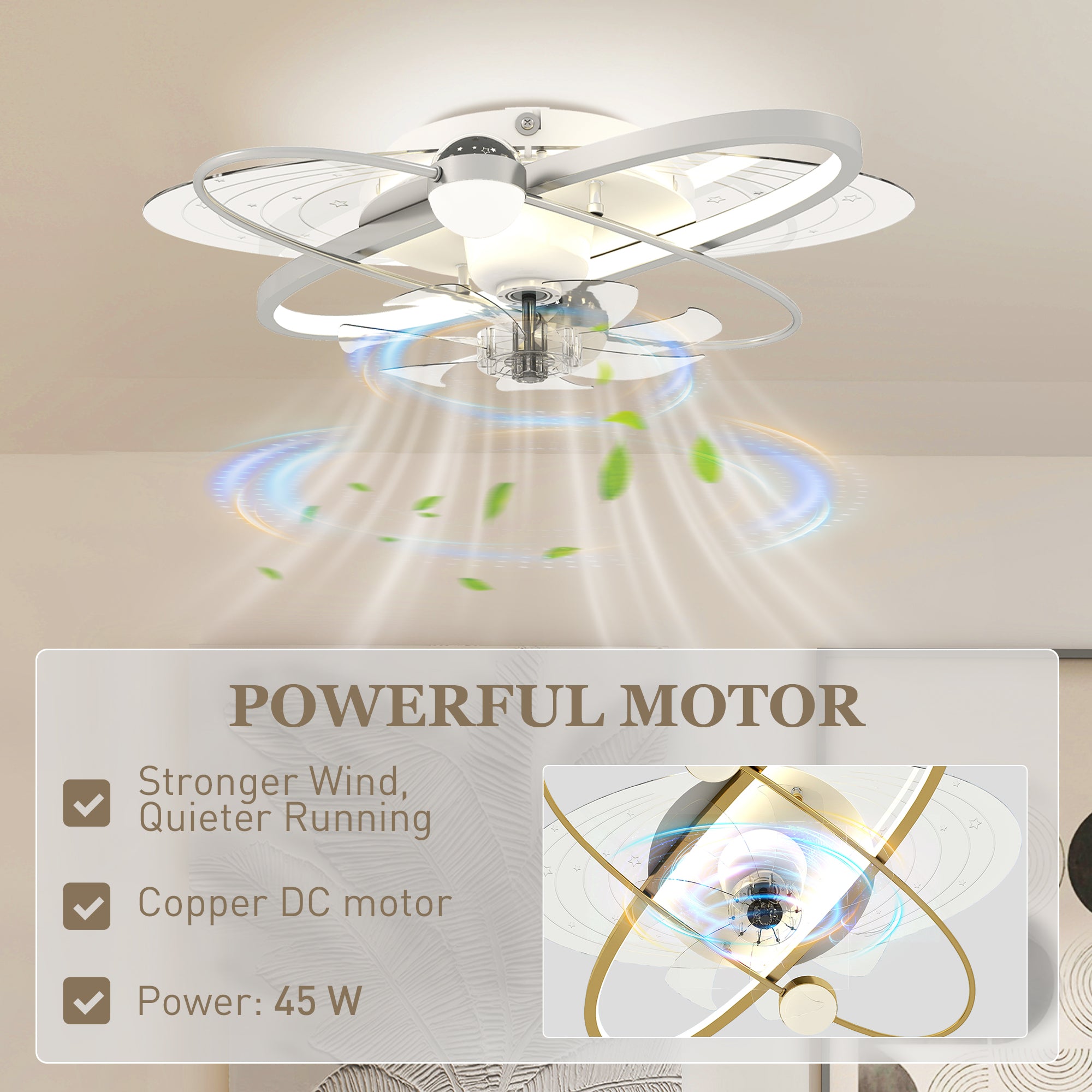 Ceiling Fans with Lights and Remote & App Control, 62 cm Modern LED Ceiling Fan Light with 3 Colour Temperatures, 6 Speed, Timer, Dimmable, Quiet Reversible DC Motor, for Bedroom, Silver Tone