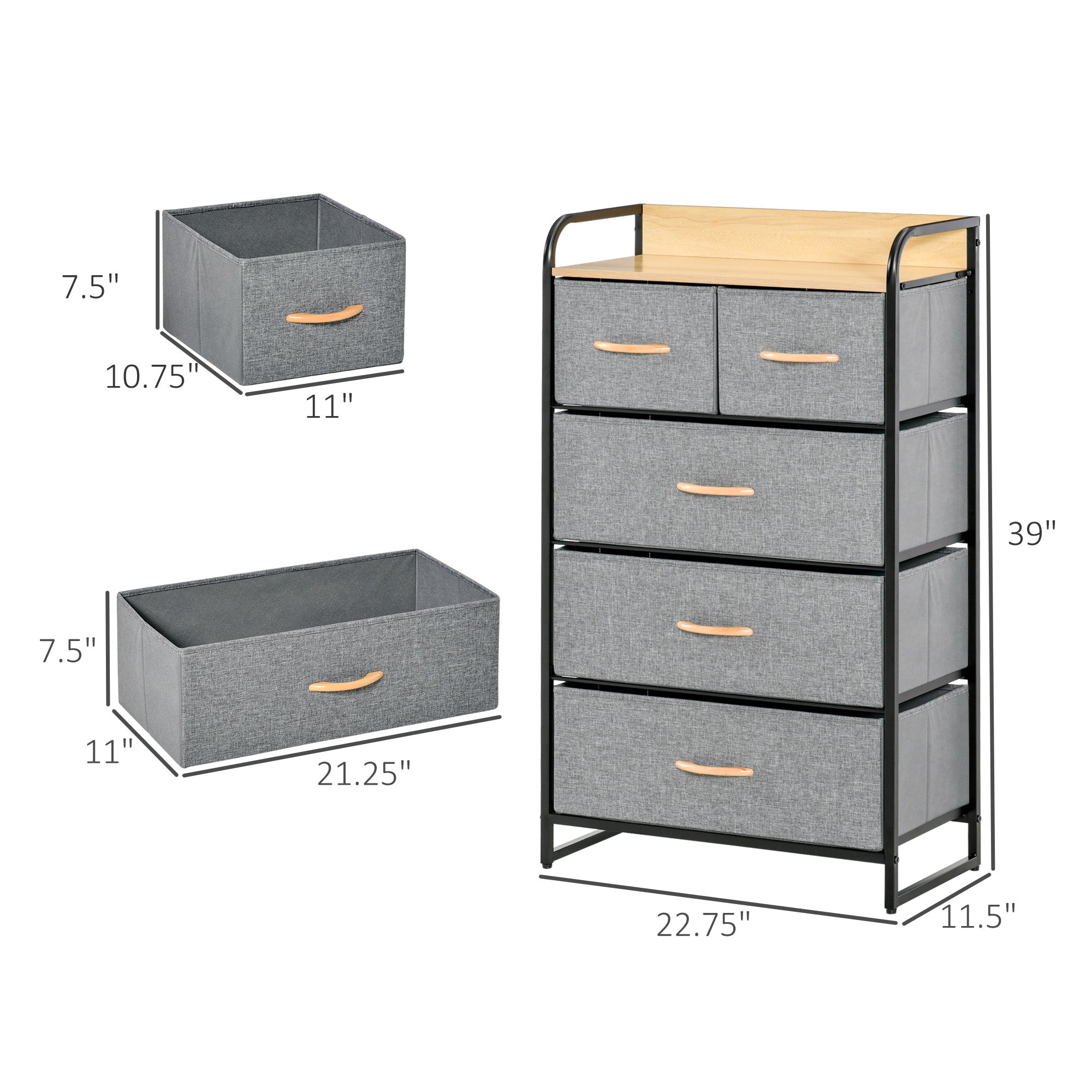 5 Drawer Chest Dresser for Bedroom 4 Tier Storage Organizer with Steel Frame Light Gray