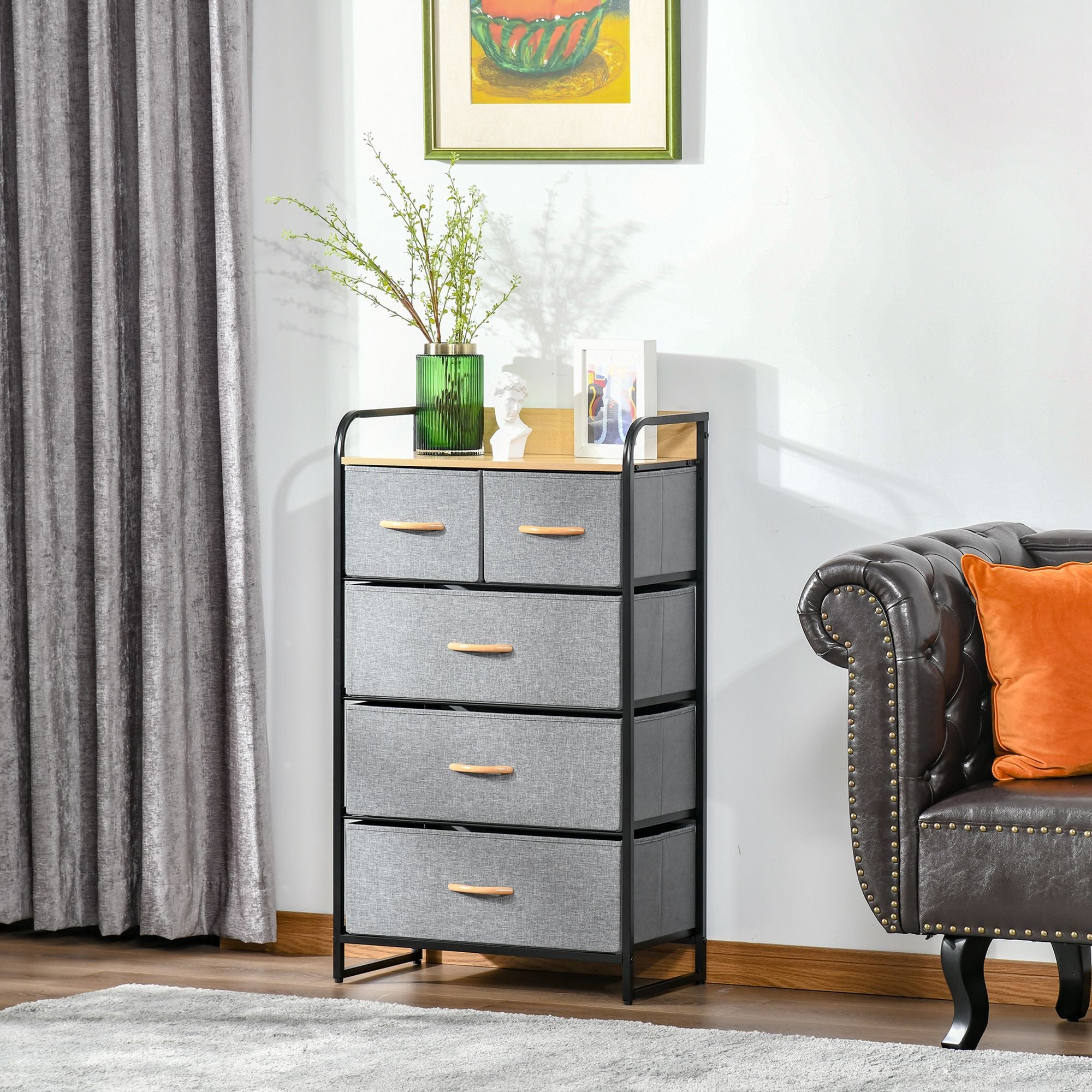 5 Drawer Chest Dresser for Bedroom 4 Tier Storage Organizer with Steel Frame Light Gray