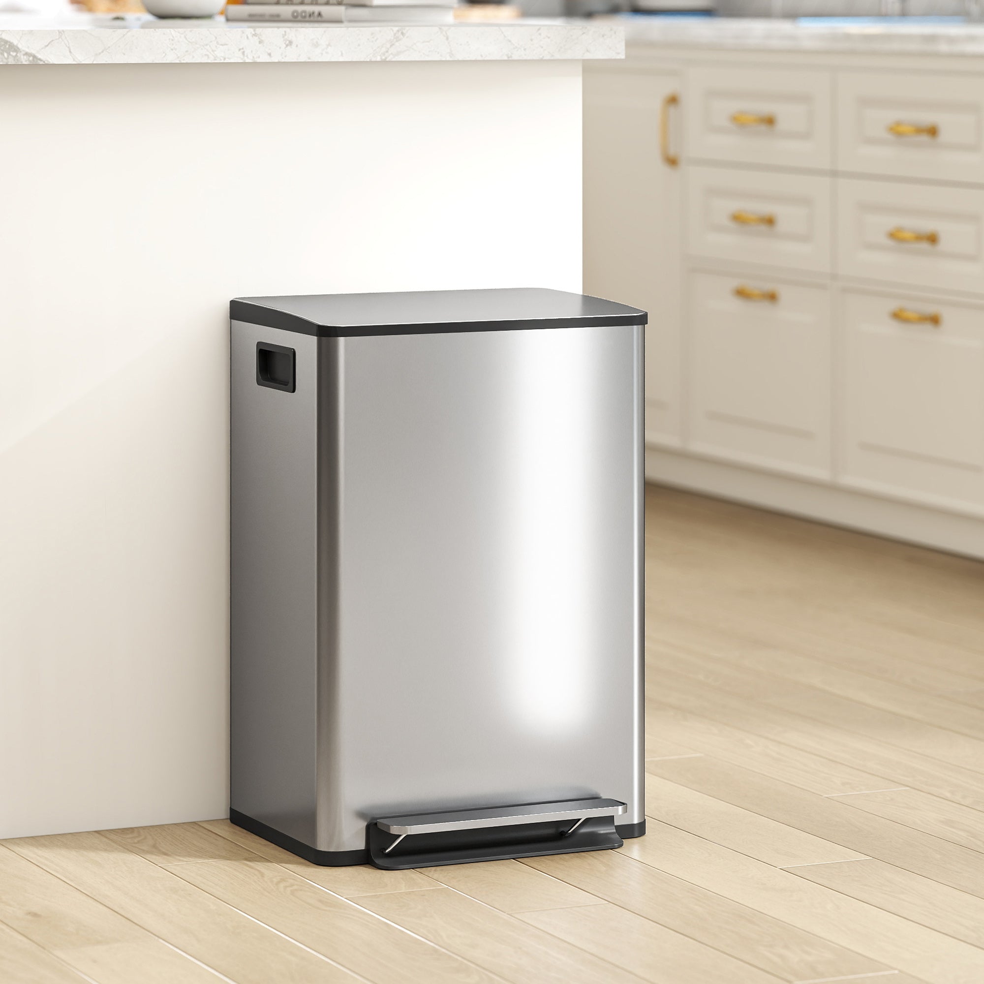13.2 Gallon/50 L Garbage Can, Fingerprint-proof Stainless Steel Kitchen Trash Can with Soft-close Lid, Removable Inner Bucket, Odour Filter, Garbage Bin for Home, Silver