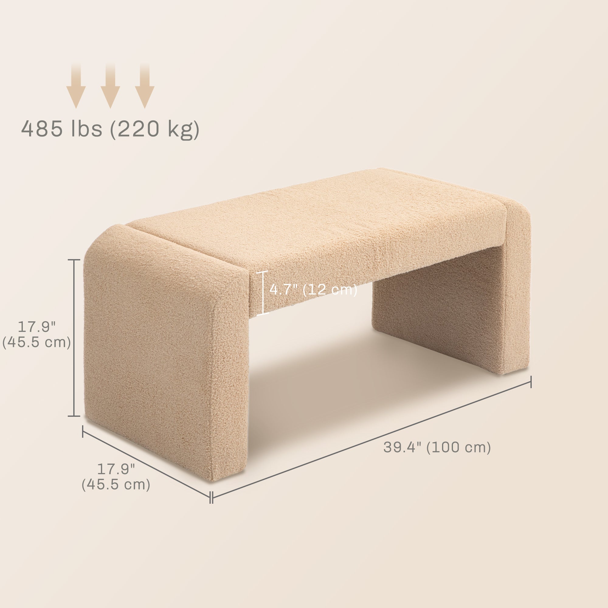 HOMCOM 39" Upholstered End of Bed Bench, Boucle Entryway Bench, Modern U-Shaped Ottoman Bench for Bedroom, Living Room, Hallway, Light Brown