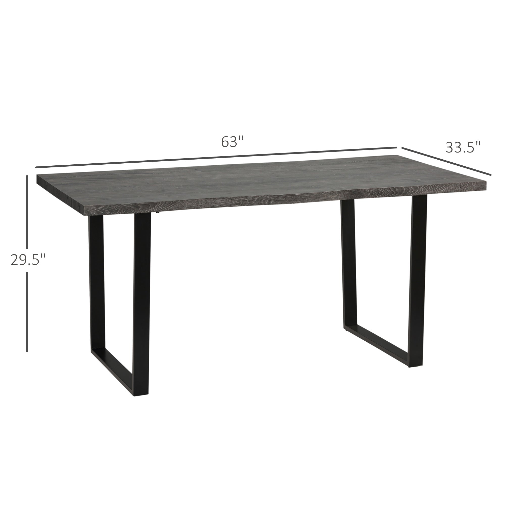 63" Wavy Edge Modern Dining Table for 6 Wooden Kitchen Table Metal Legs Rectangle Gray