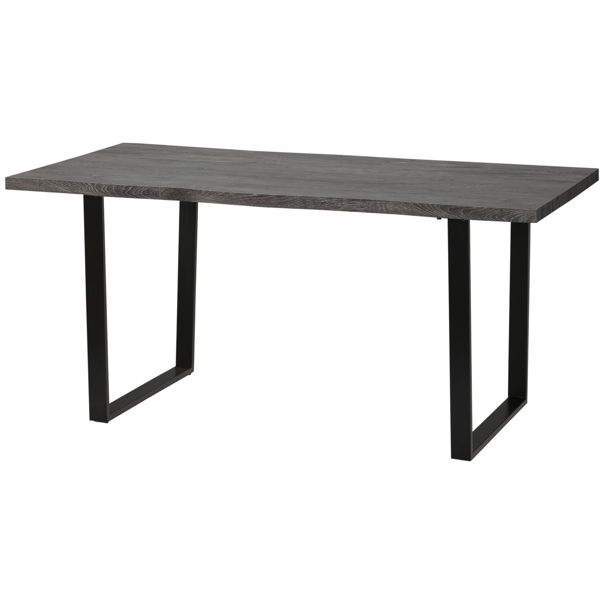 63" Wavy Edge Modern Dining Table for 6 Wooden Kitchen Table Metal Legs Rectangle Gray