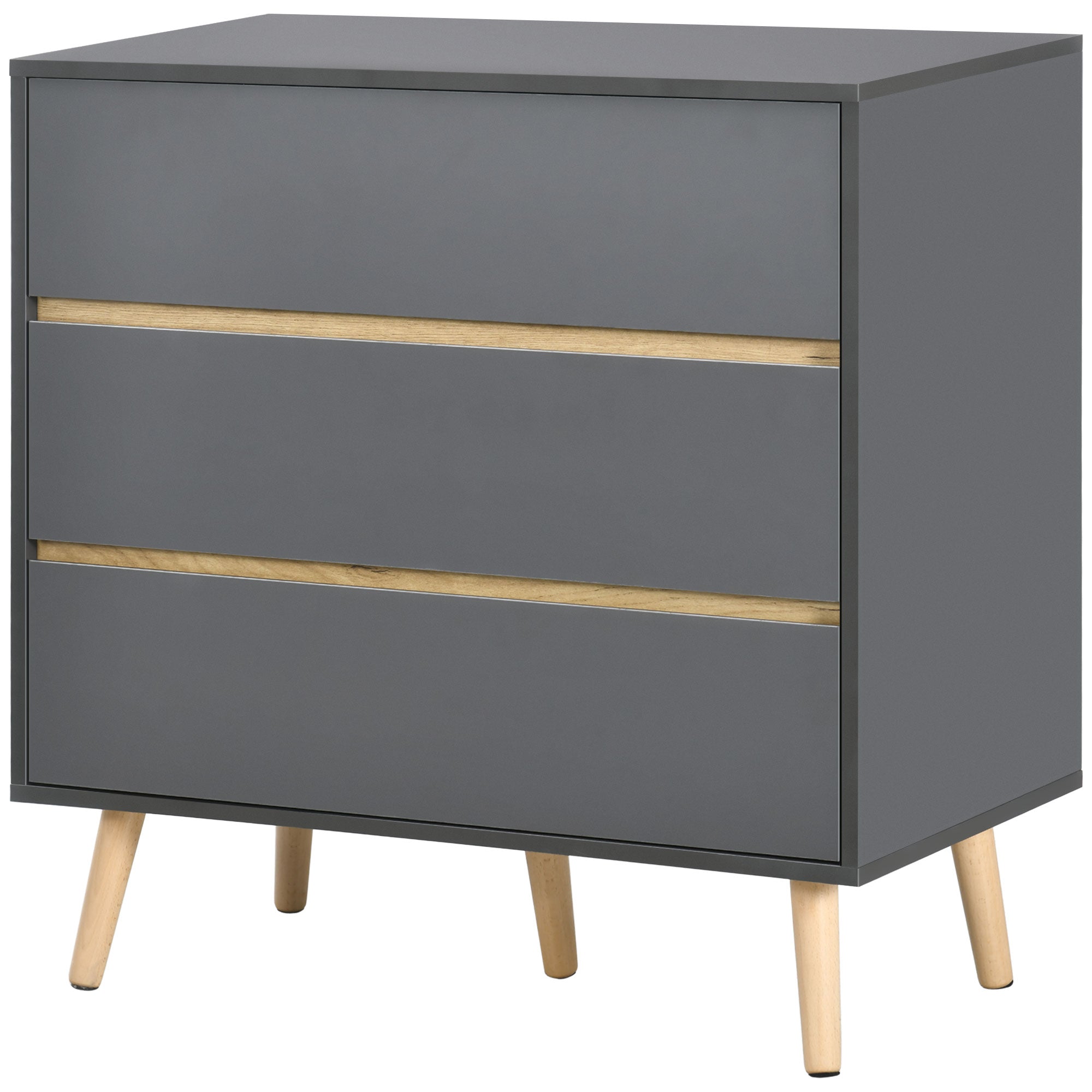 HOMCOM Chest of Drawers, 3-Drawer Storage Cabinet Organiser with Wood Legs for Bedroom, Living Room, Dark Grey