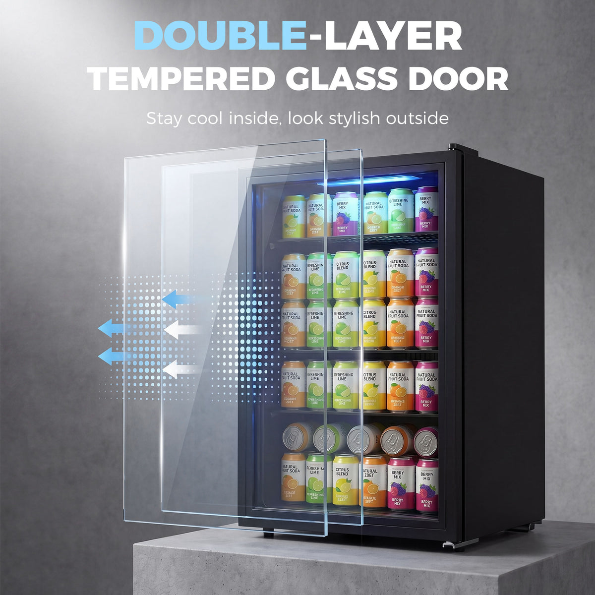 Beverage Refrigerator, 128 Can Mini Fridge with Glass Door for Soda Beer, 3.2 Cu.Ft Freestanding Drink Fridge with Auto-Defrost and LED Light for Home Office Bar, Black