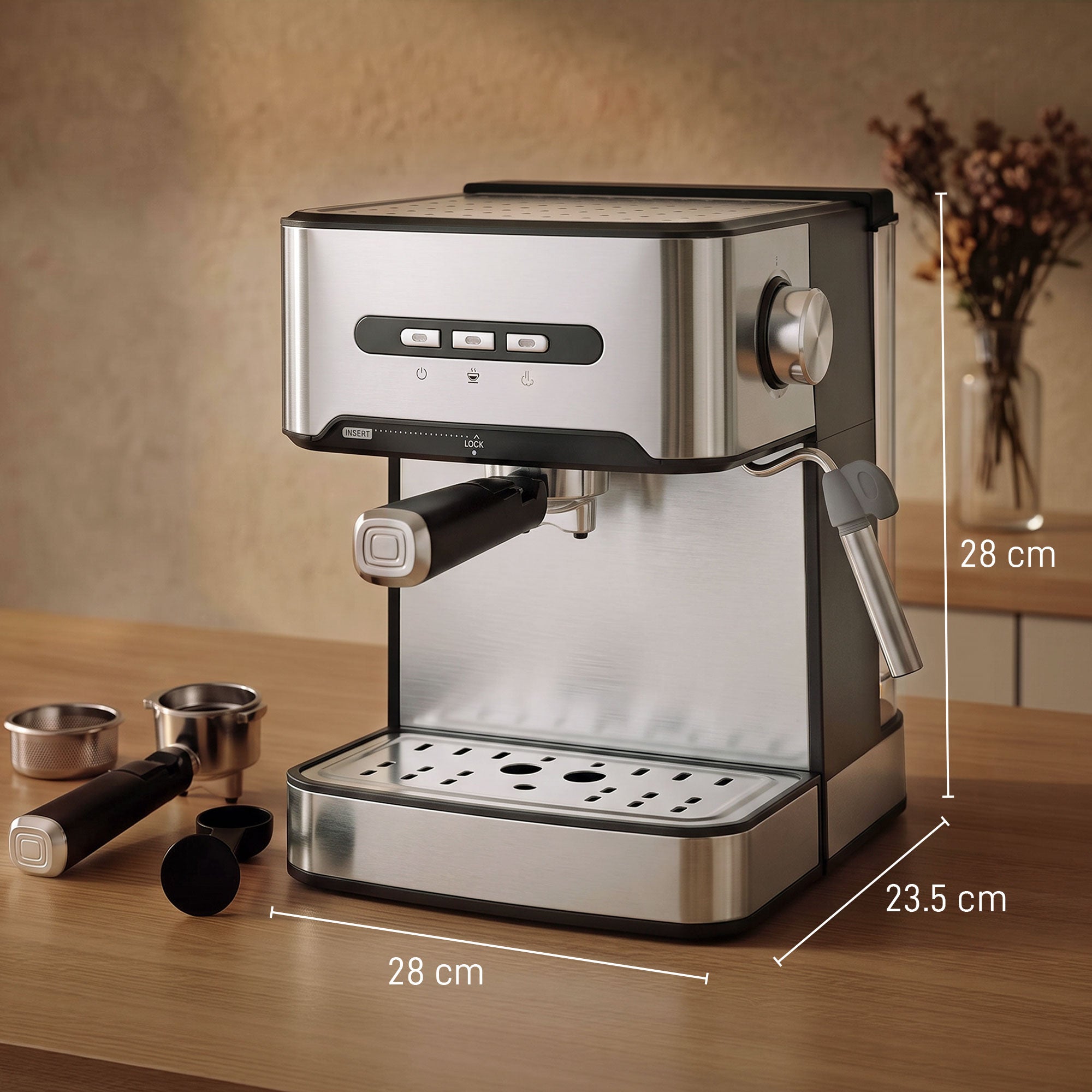 Espresso Machine with Milk Frother Wand, 1.6 L Water Tank, 850W Semi Automatic 20 Bar Coffee Machine, Latte and Cappuccino Maker with Double Shot, Hot Water, Cup Warming, Black and Silver