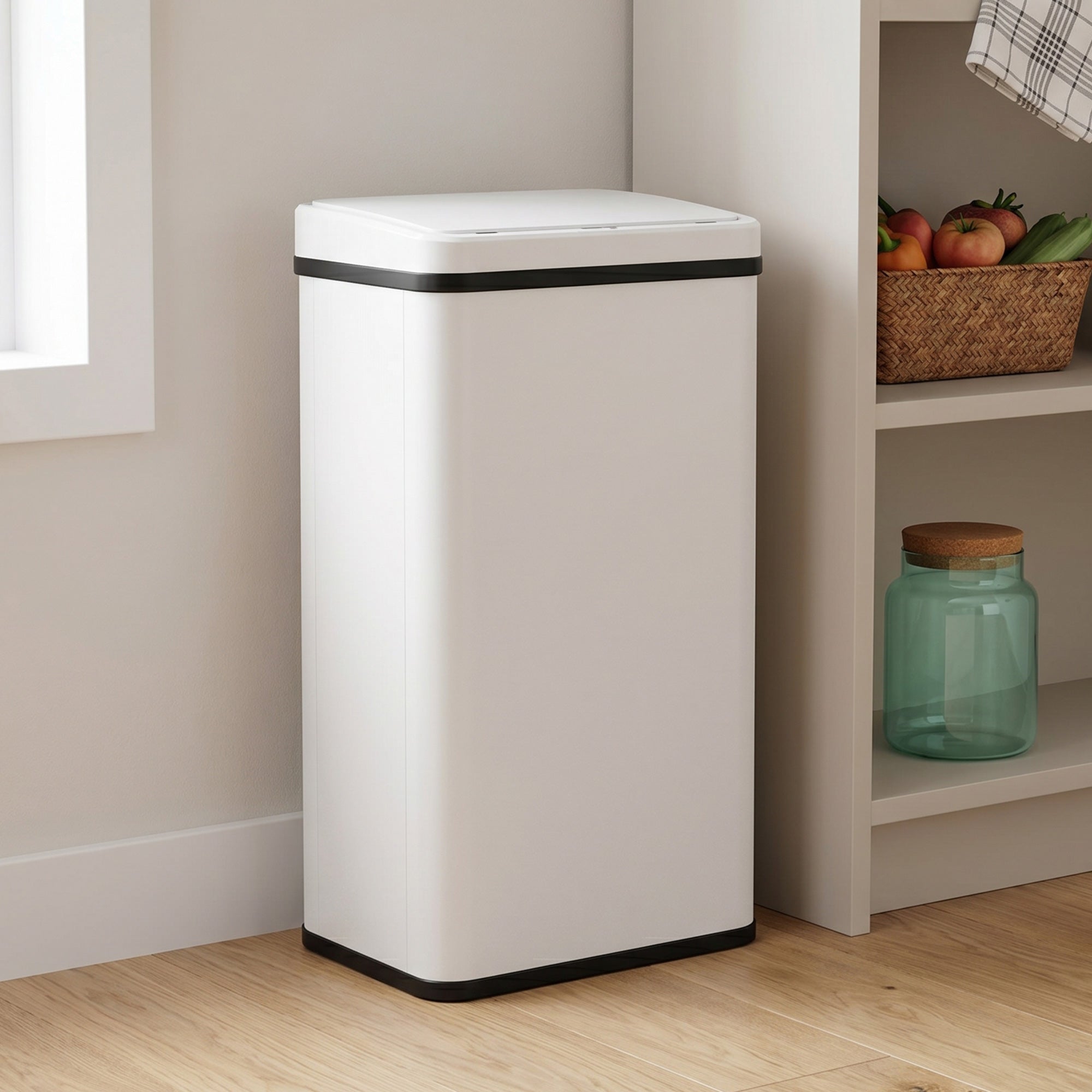 40L Sensor Bin with Quiet Soft-Close Lid, Automatic Touchless Motion Sensor Kitchen Bin with Fingerprint Resistant Stainless Steel for Hygienic Gyms, Home Office Use, White