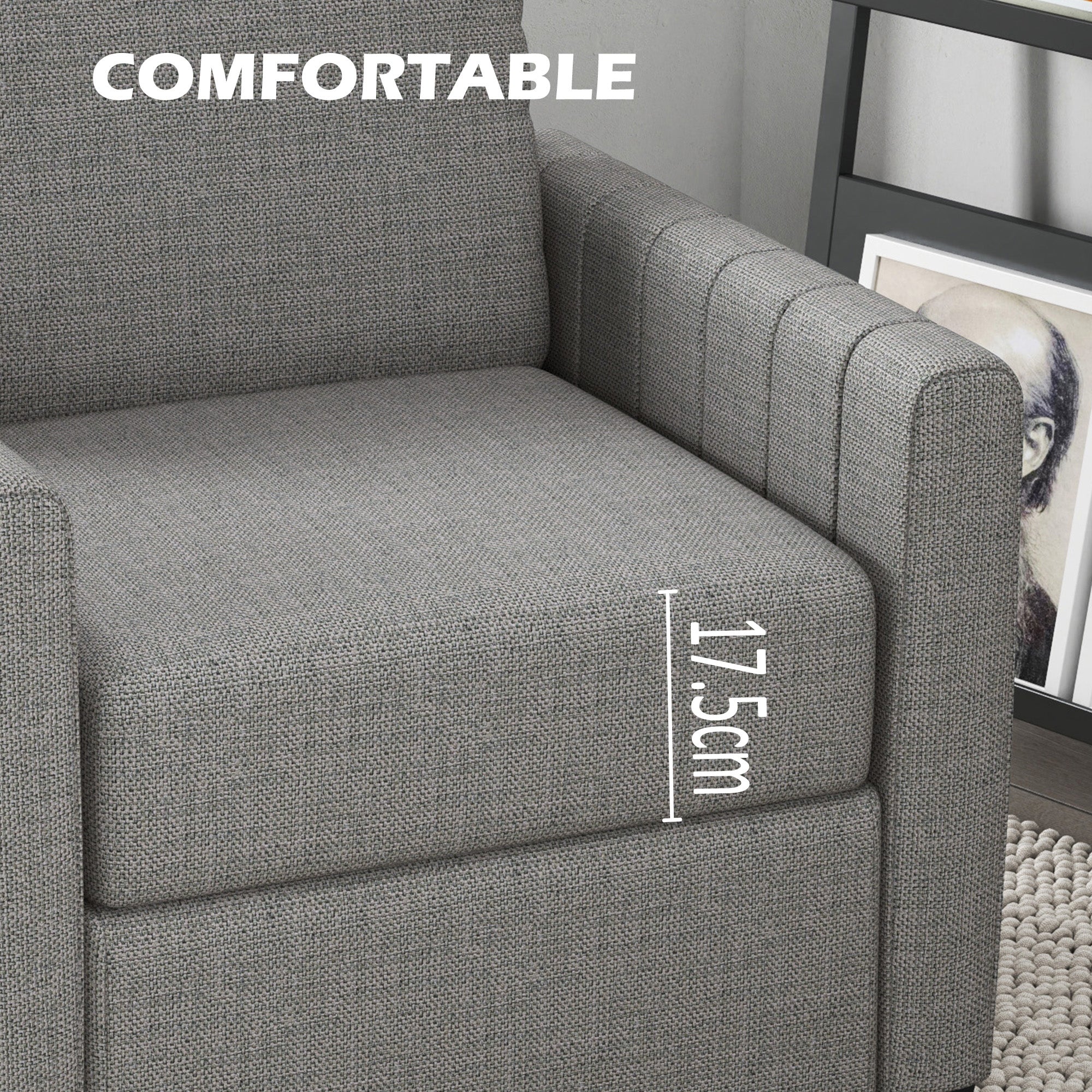 HOMCOM Armchair, Channel Tufted Modern Fabric Accent Chair, Comfy Upholstered Reading Lounge with Spring Cushion, Back Pillow, for Living Room, Bedroom, Office, Light Grey